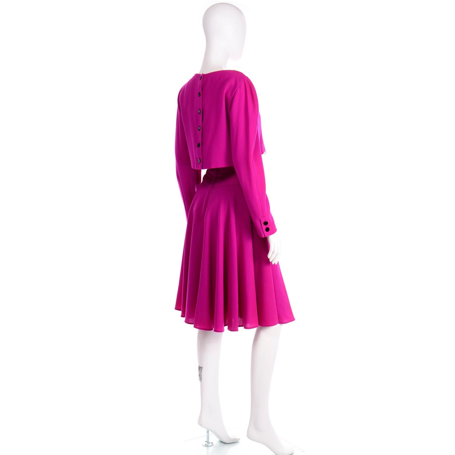 1980s Louis Feraud Vintage Magenta Pink Dress Size 6 2