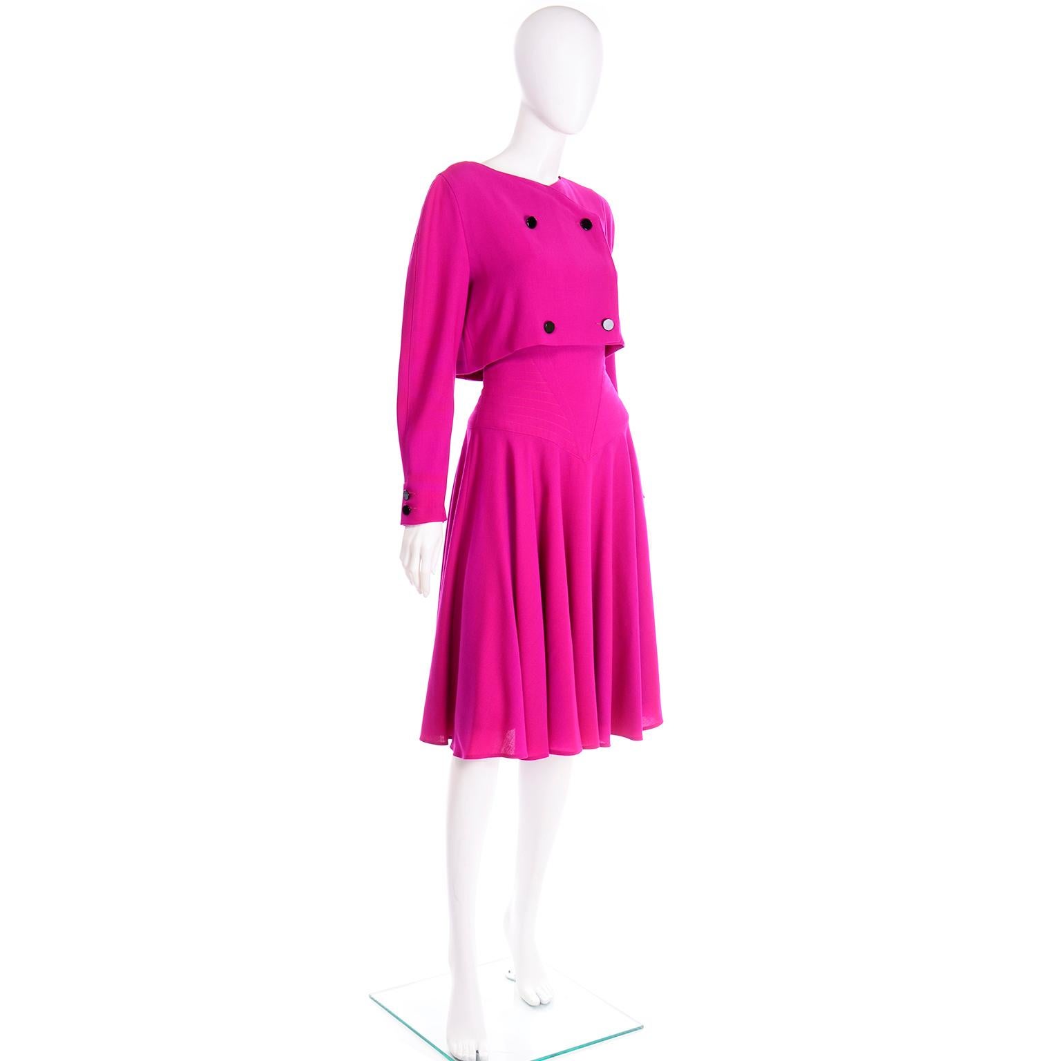 1980s Louis Feraud Vintage Magenta Pink Dress Size 6 3