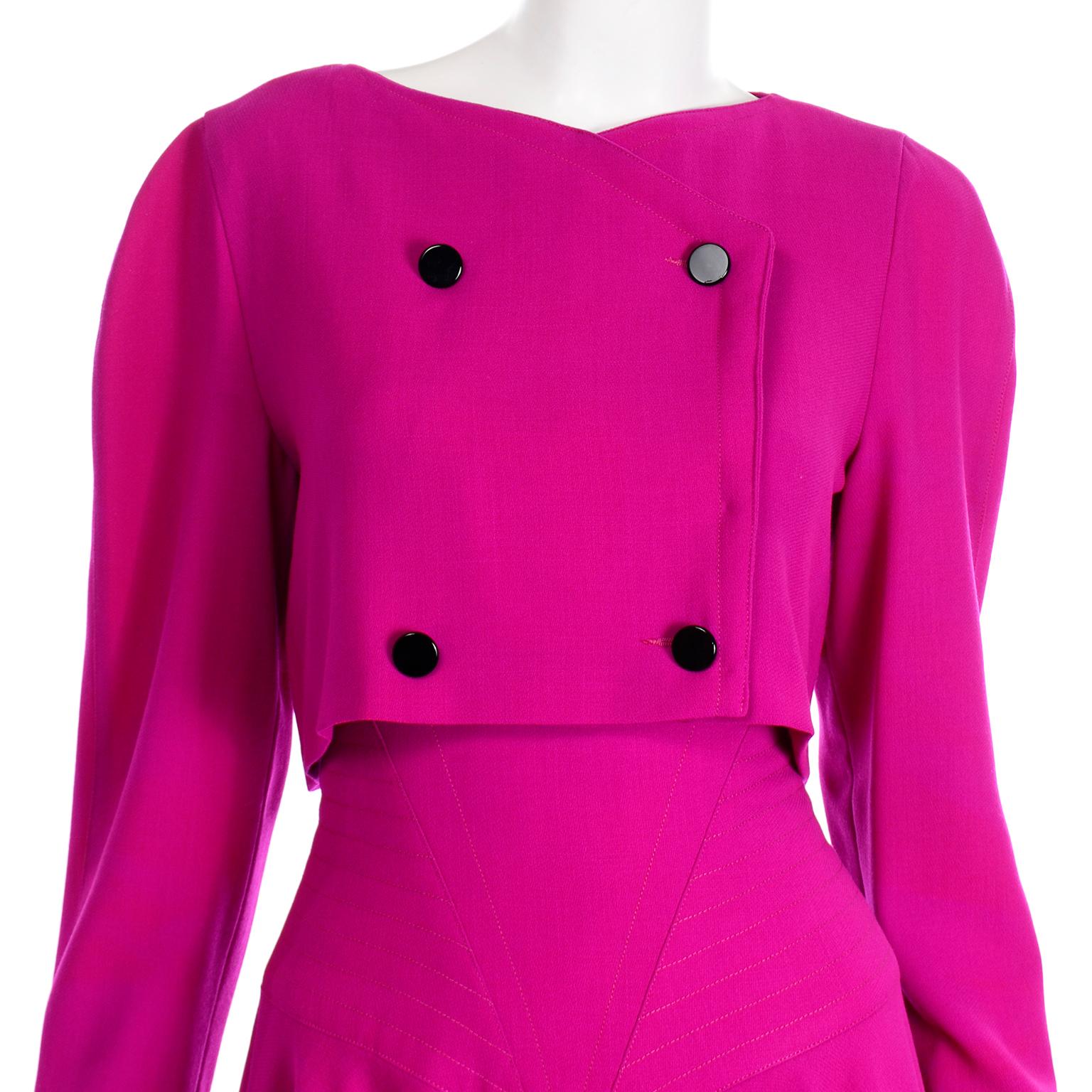 1980s Louis Feraud Vintage Magenta Pink Dress Size 6 4