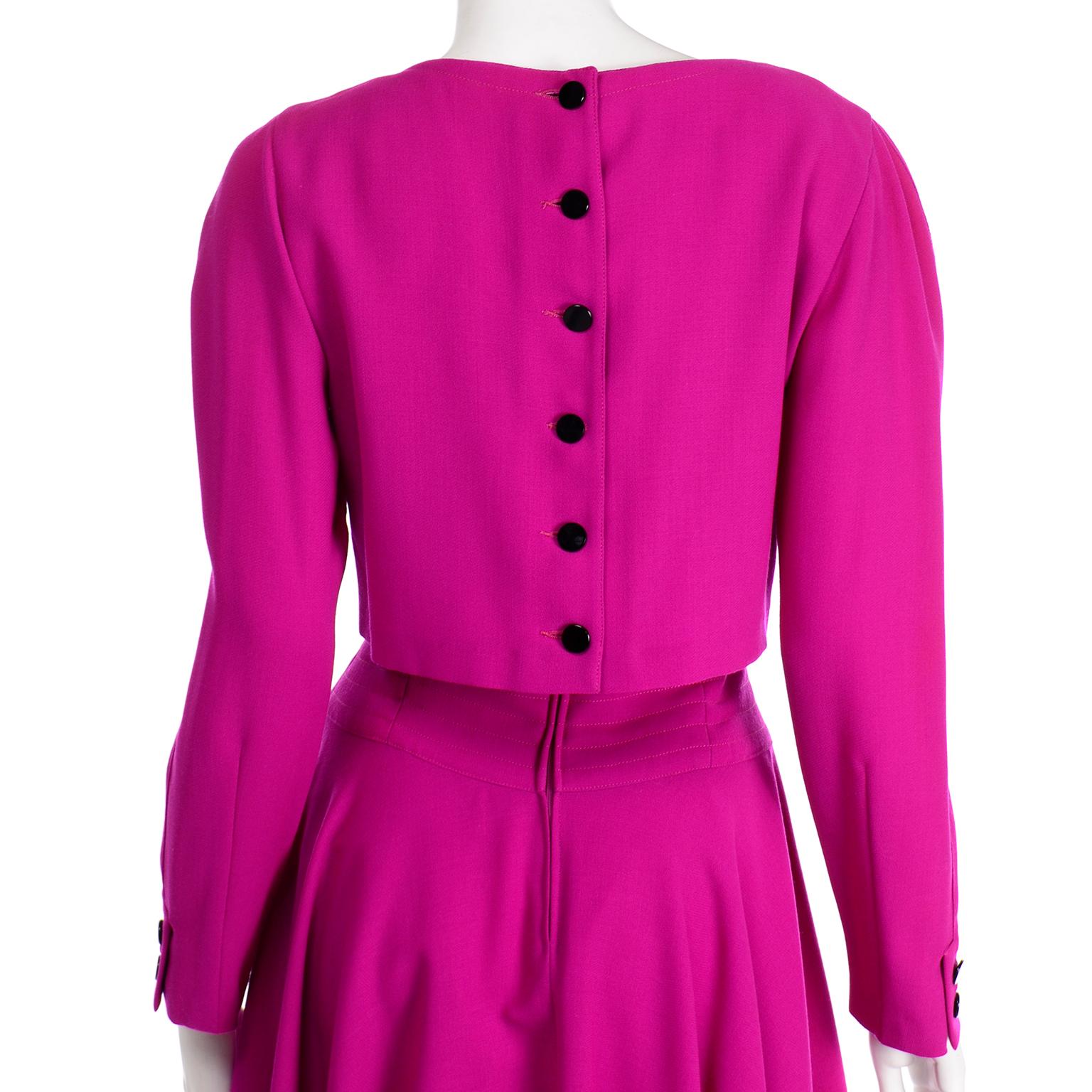 1980s Louis Feraud Vintage Magenta Pink Dress Size 6 5