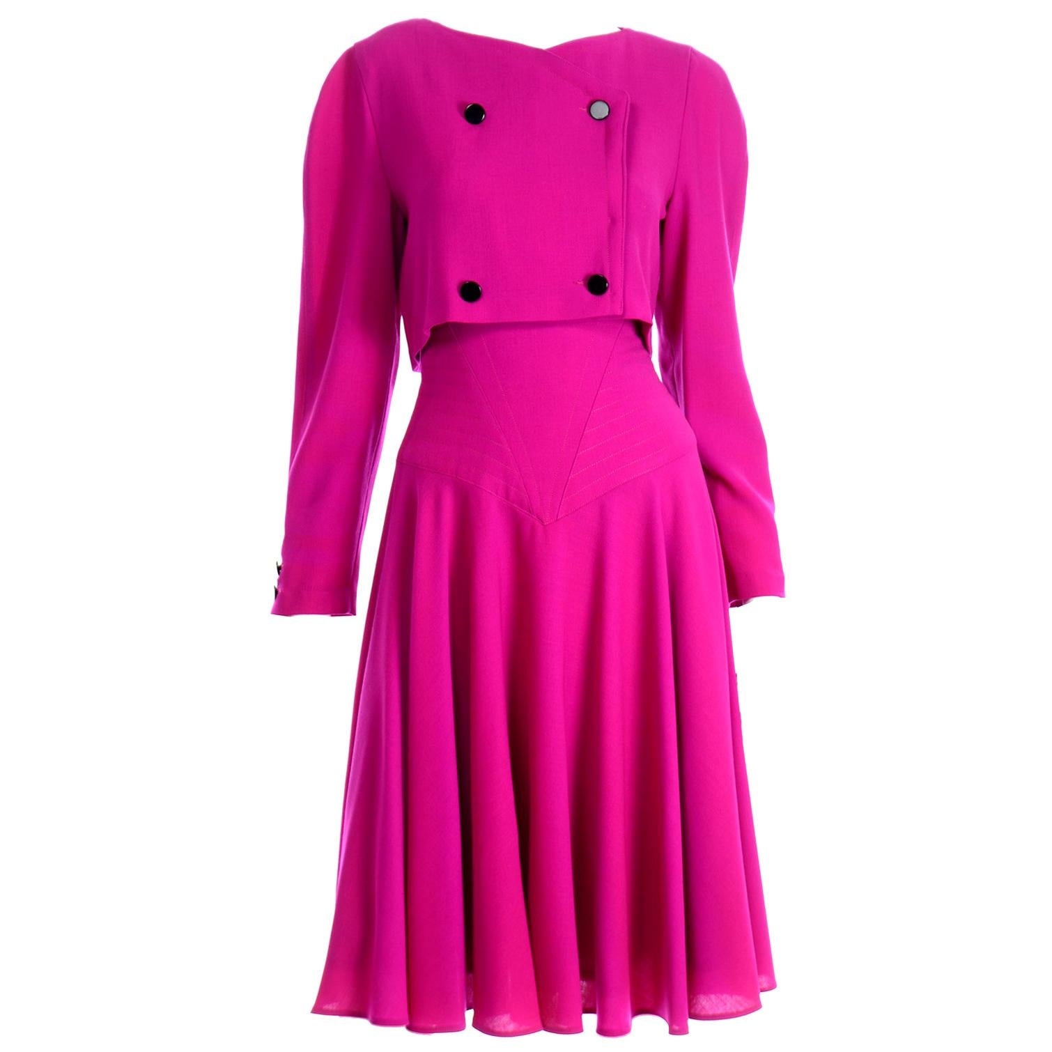 1980s Louis Feraud Vintage Magenta Pink Dress Size 6