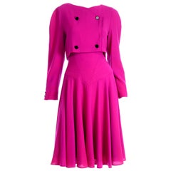 1980s Louis Feraud Vintage Magenta Pink Dress Size 6