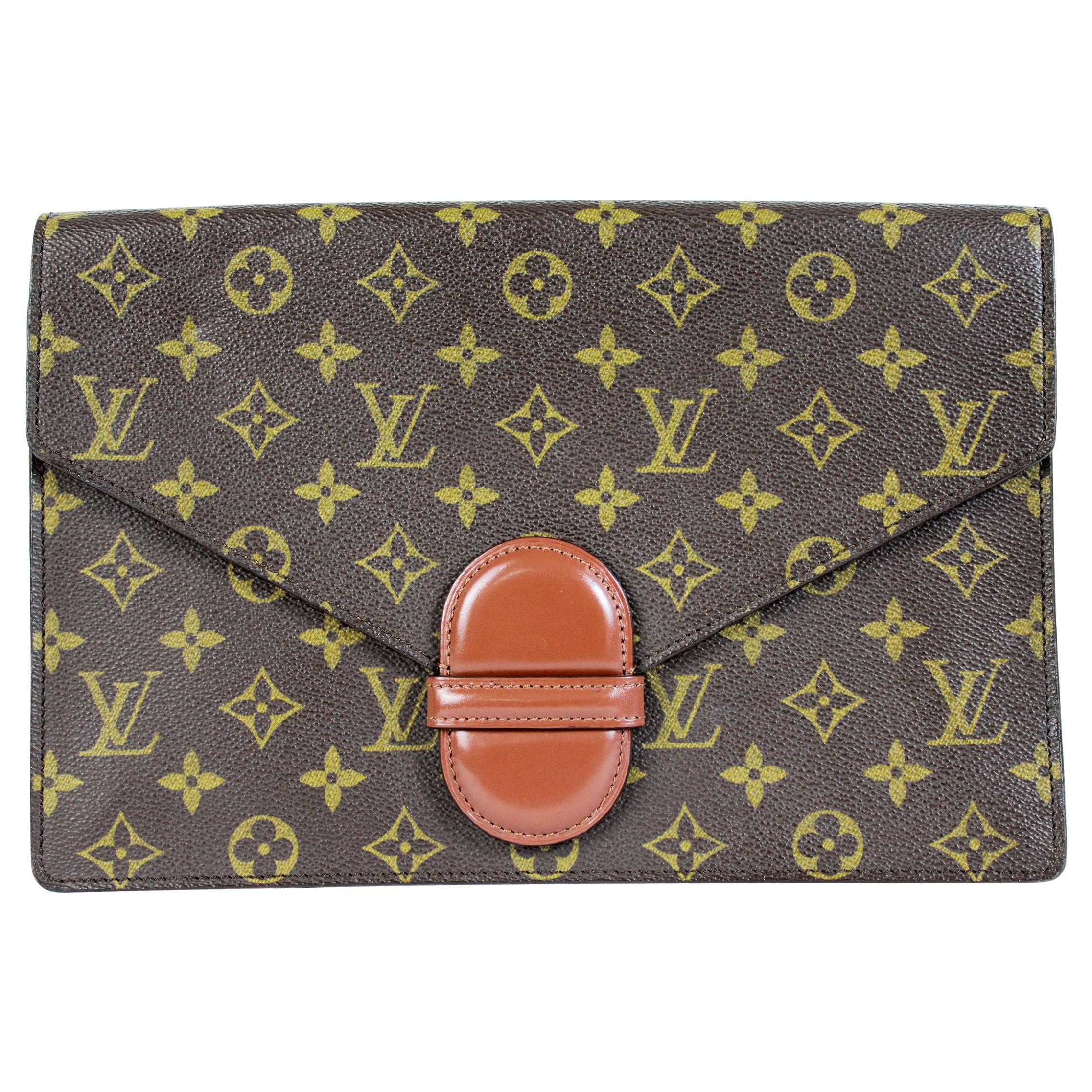 1980s Louis Vuitton Brown Leather Monogram Bag Briefcase