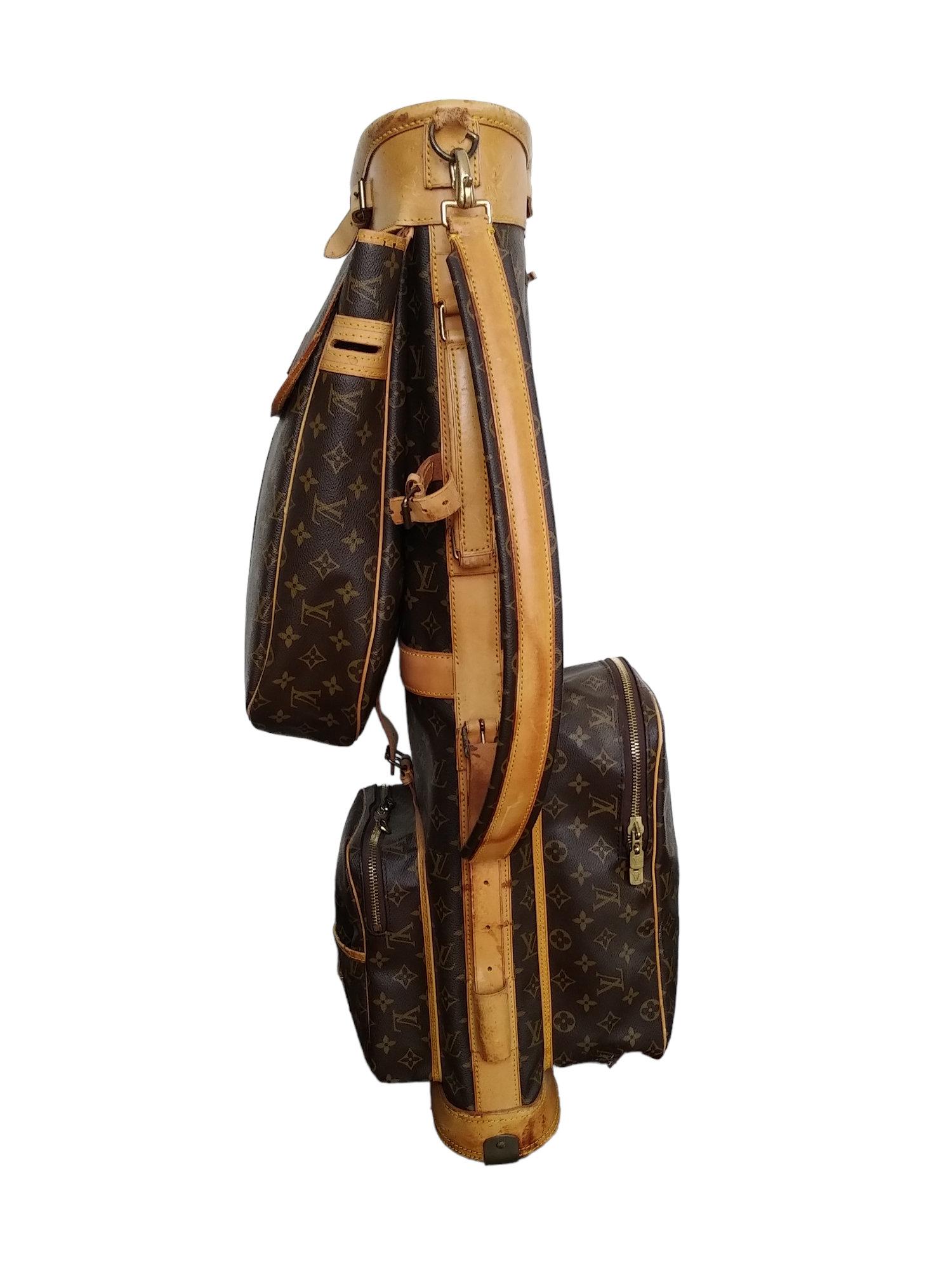 1980s Louis Vuitton Monogram Golf Bag
- 100% authentic Vuitton
- monogram canvas
- 3 zippered compartments, handle and shoulder strap and monogram covered dividers for golf clubs
