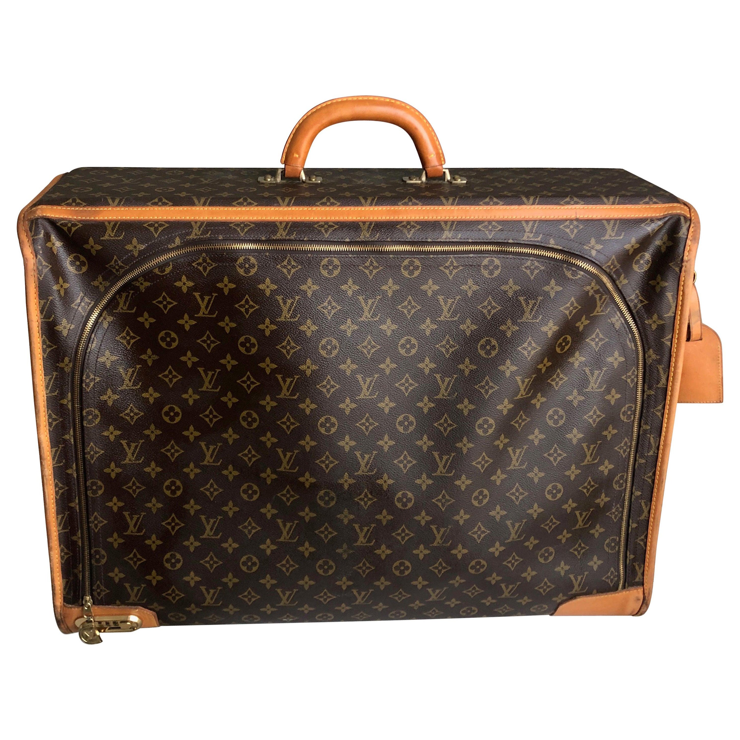 1980s Louis Vuitton Vintage Monogram Canvas Suitcase with Lock & Tag For Sale