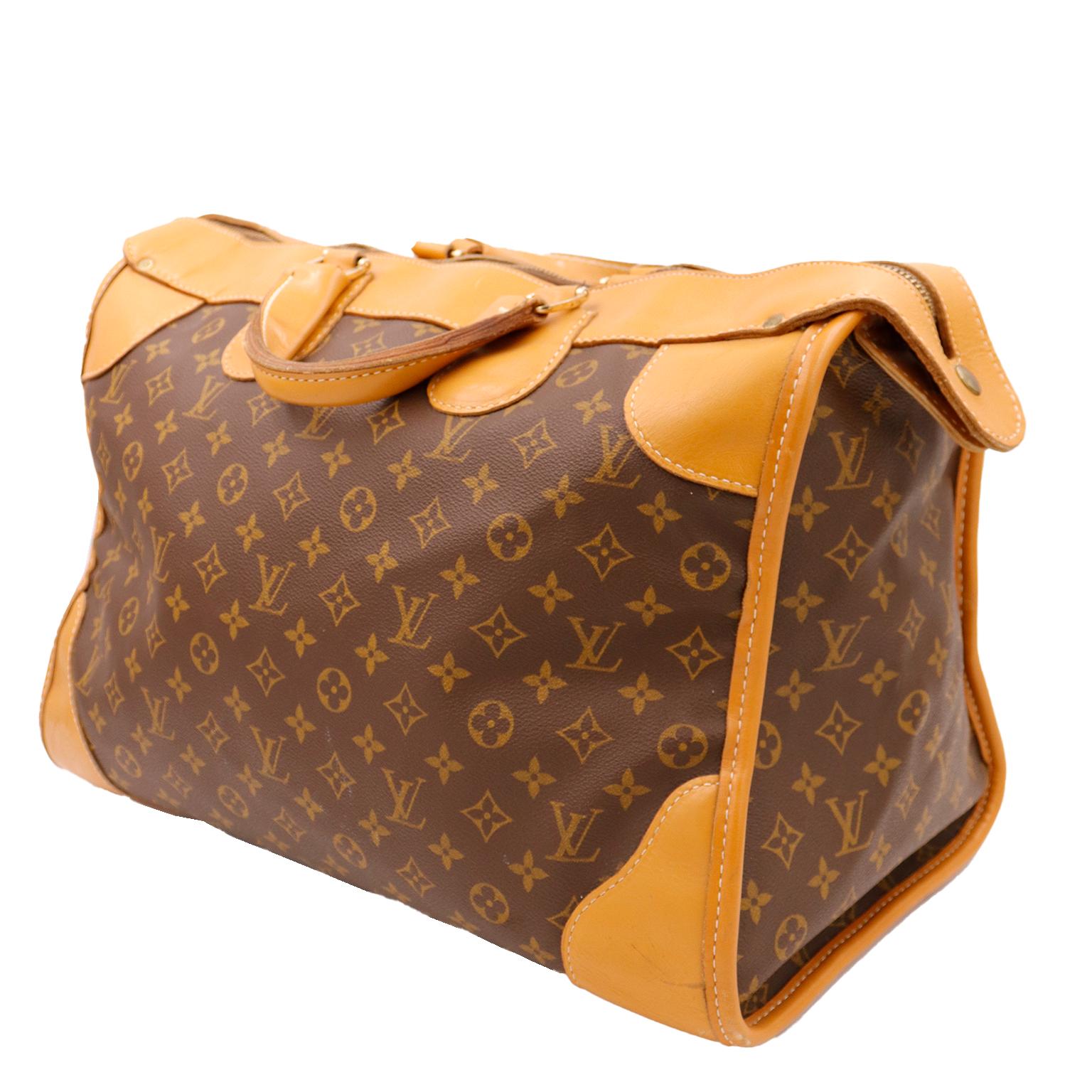 1980s Louis Vuitton Vintage Rare Monogram Canvas & Leather Luggage Weekender Bag In Good Condition In Portland, OR
