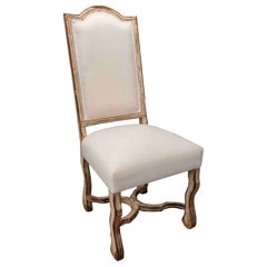 1980s Louis XV Style Chair with Patina Finish, High Back, & Linen Upholstery