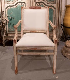 1980s Louis XVI Patinated Armchair with Arms and Linen Upholstery