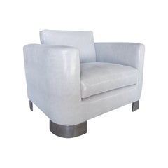 1980s Lounge Chair with Polished Solid Aluminum Feet and New Leather Upholstery