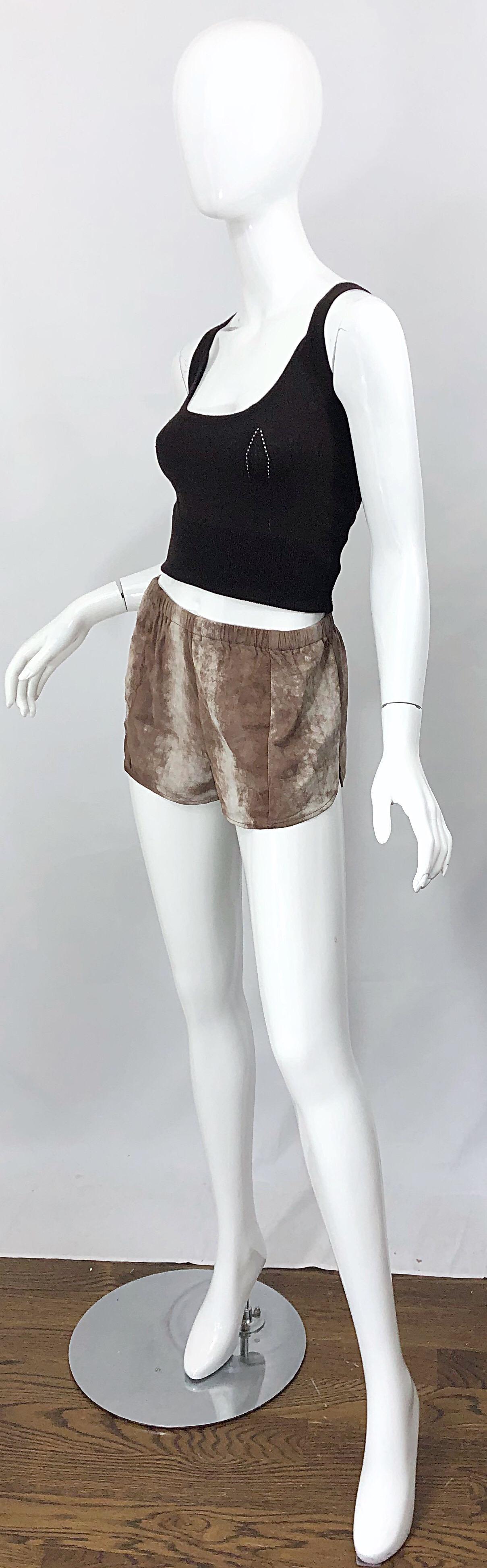 1980s Love, Melody Sabatasso Sheepskin Leather Brown Vintage 80s Hot Pant Shorts For Sale 2