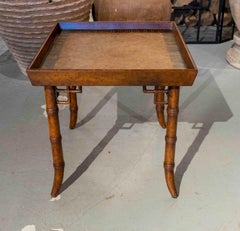 1980s Low Wooden Side Table Imitating Bamboo Painted in Brown Tones