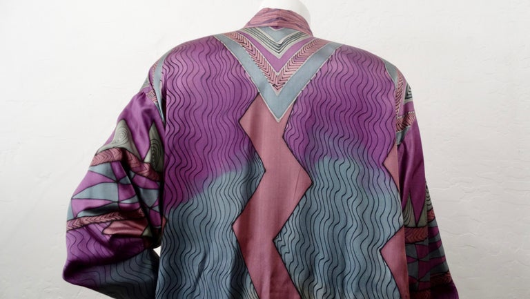 Luanne Rimel 1980s Abstract Motif Silk Duster In Good Condition For Sale In Scottsdale, AZ