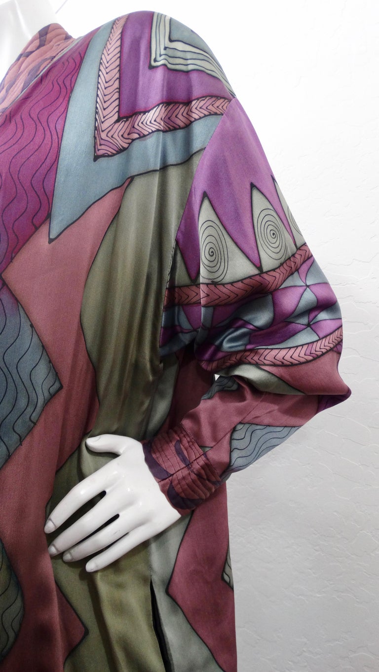 Women's or Men's Luanne Rimel 1980s Abstract Motif Silk Duster For Sale