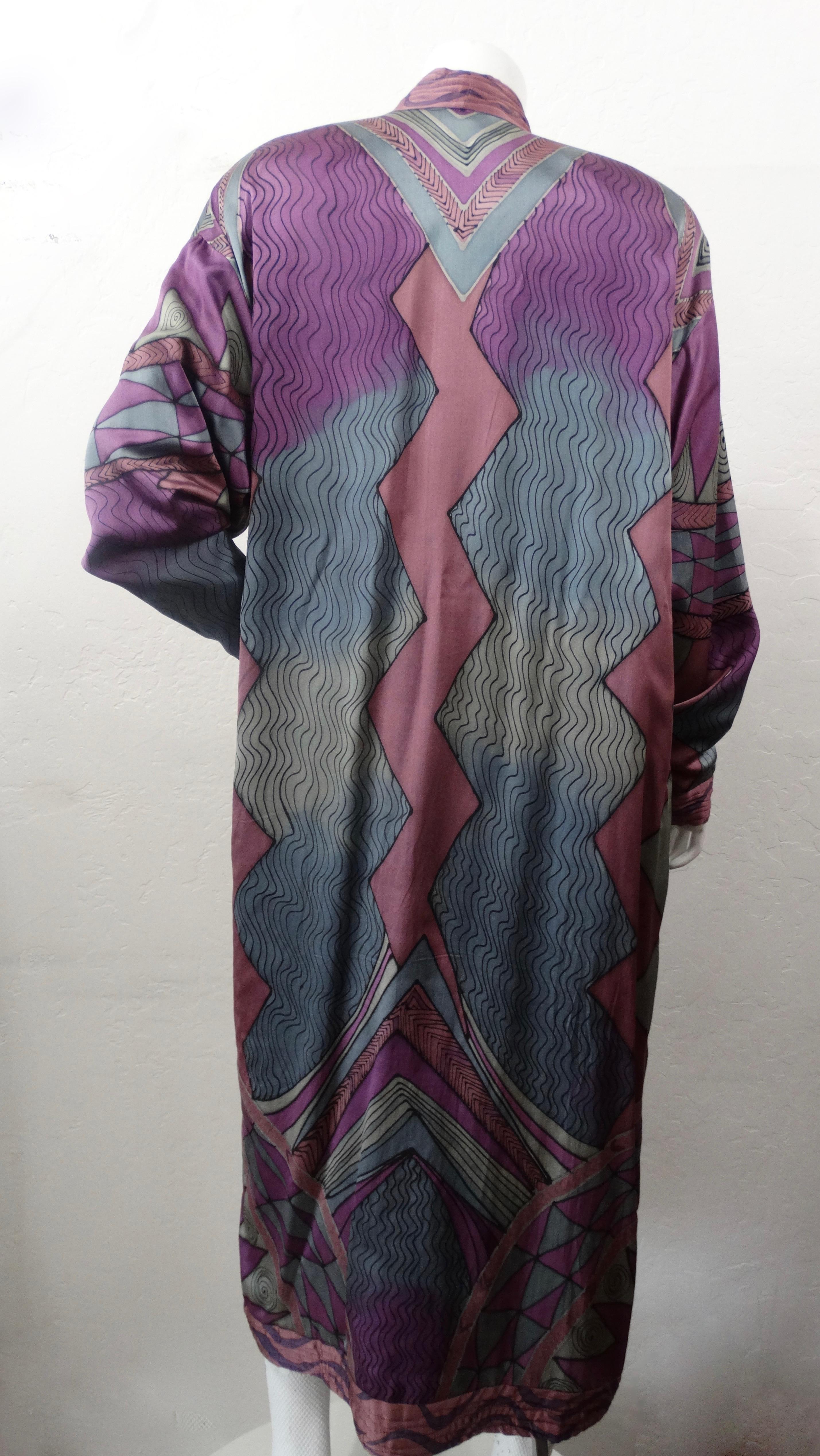 Women's or Men's Luanne Rimel 1980s Abstract Motif Silk Duster