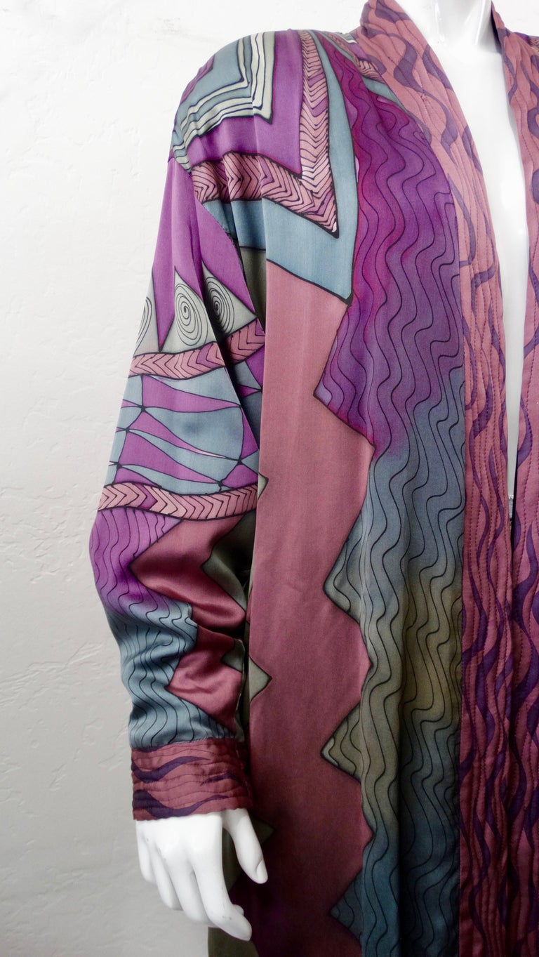 Luanne Rimel 1980s Abstract Motif Silk Duster For Sale 4
