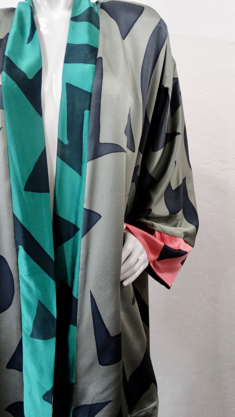 Luanne Rimel 1980s Geometric Print Silk Jacket In Good Condition For Sale In Scottsdale, AZ