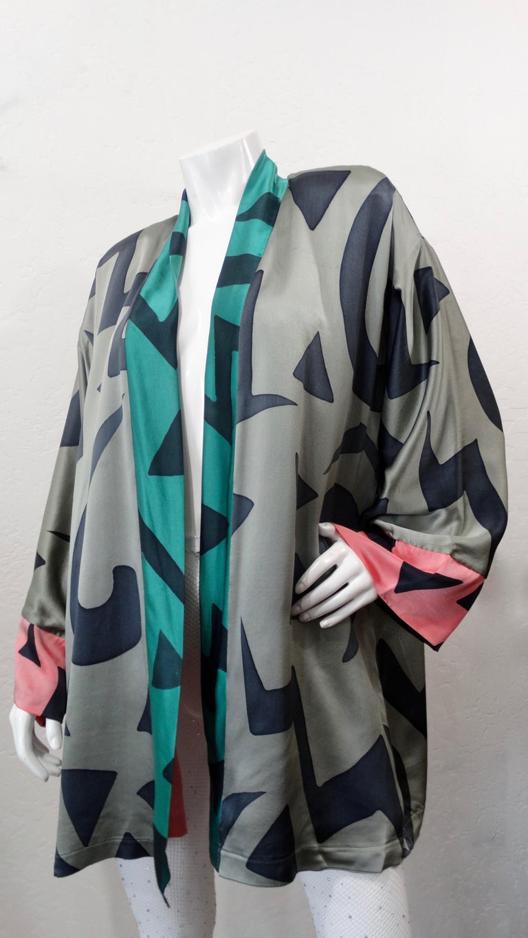  Luanne Rimel 1980s Geometric Print Silk Jacket For Sale 3