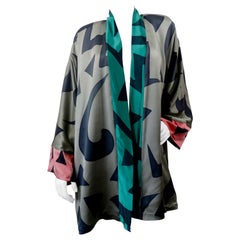  Luanne Rimel 1980s Geometric Print Silk Jacket