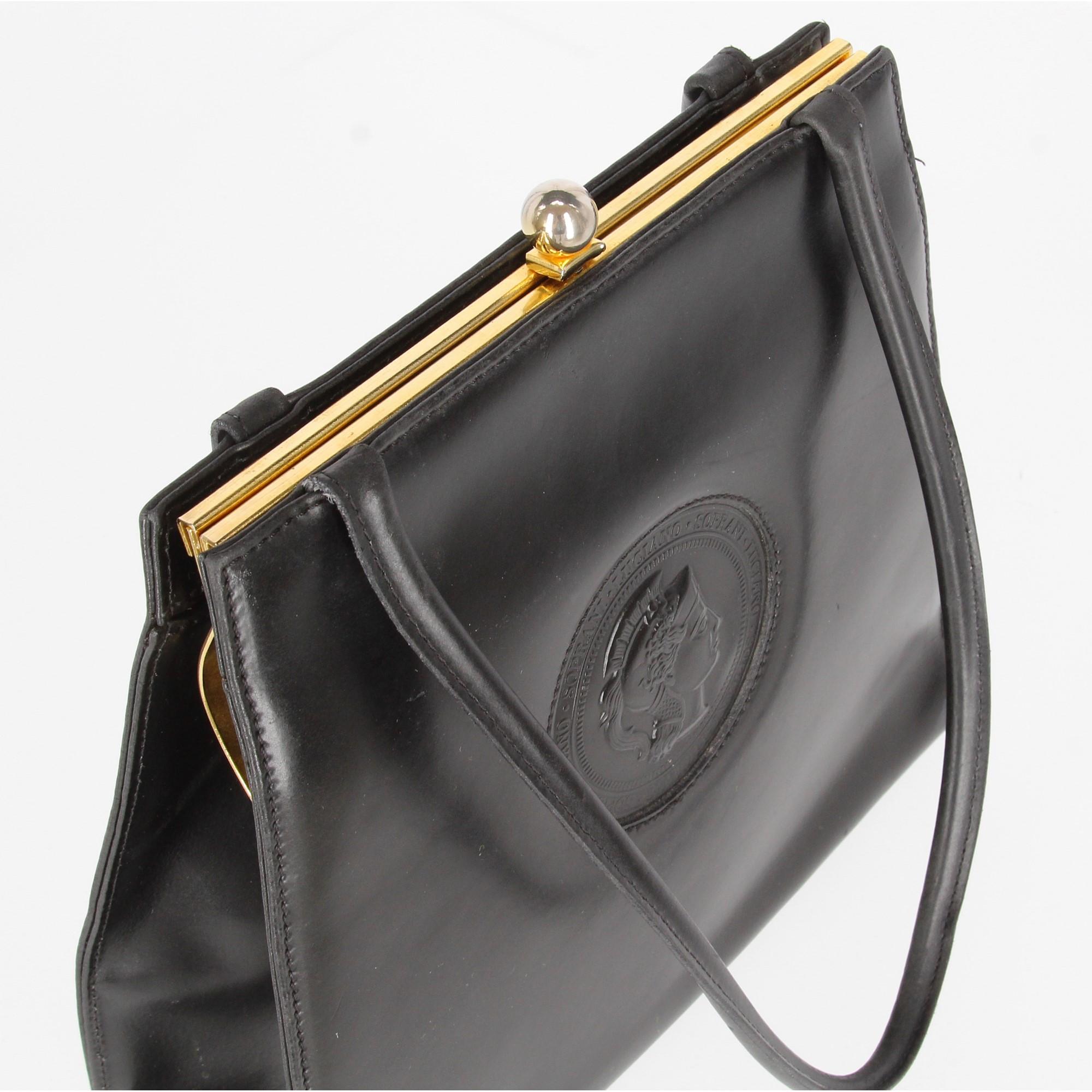 1980s Luciano Soprani Black Leather Handbag 2