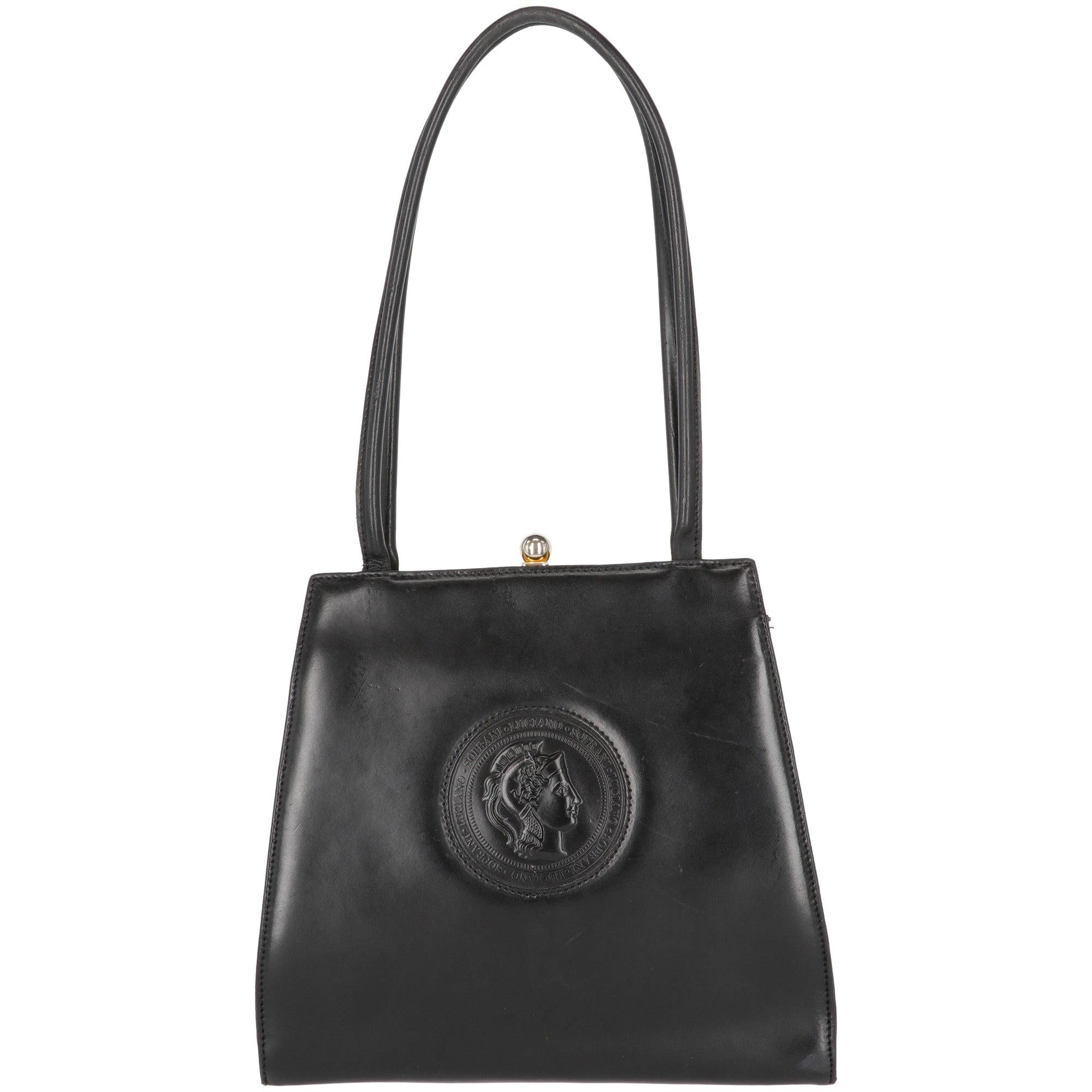 1980s Luciano Soprani Black Leather Handbag