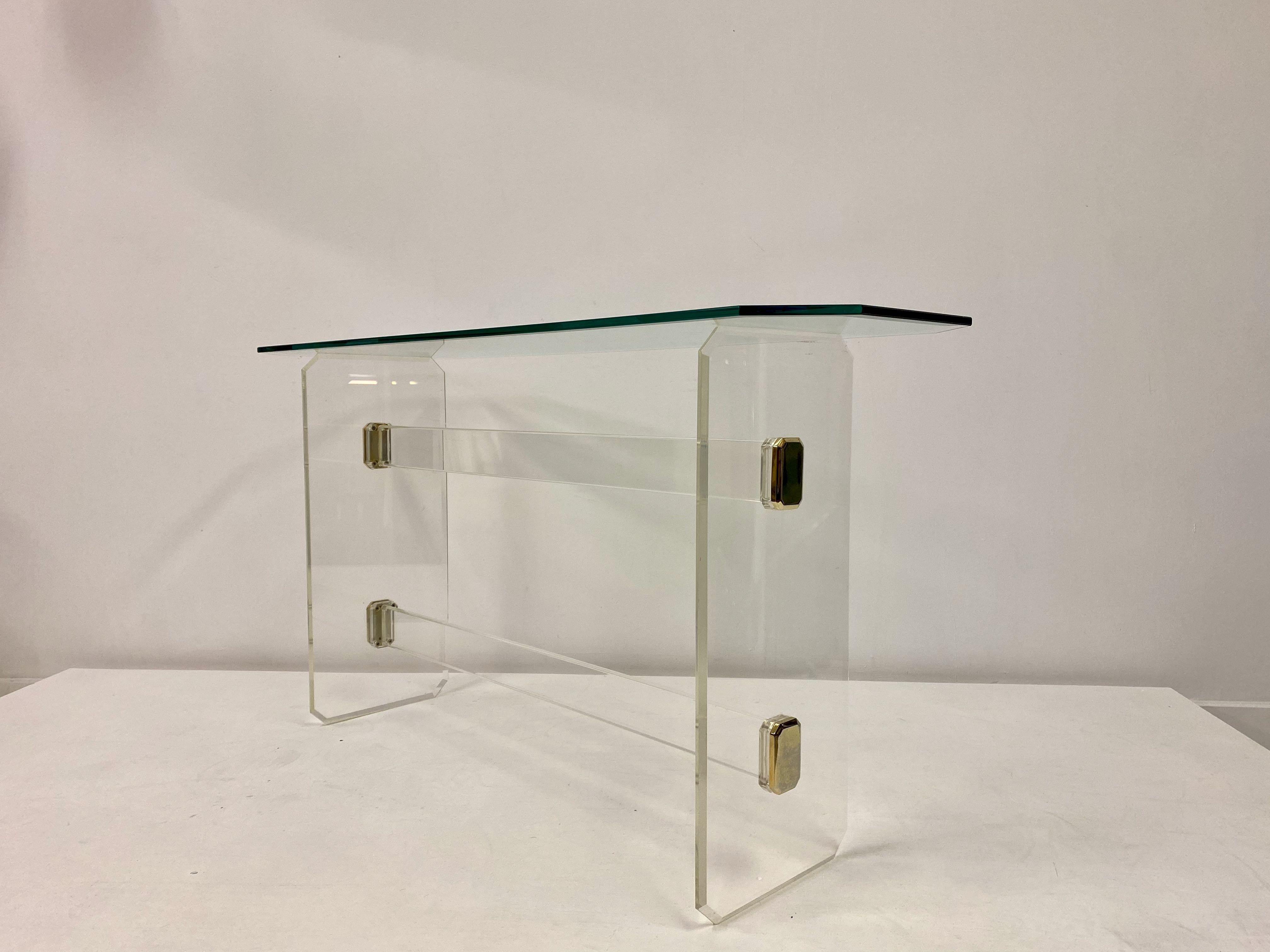 1980s Lucite and Brass Console Table 5