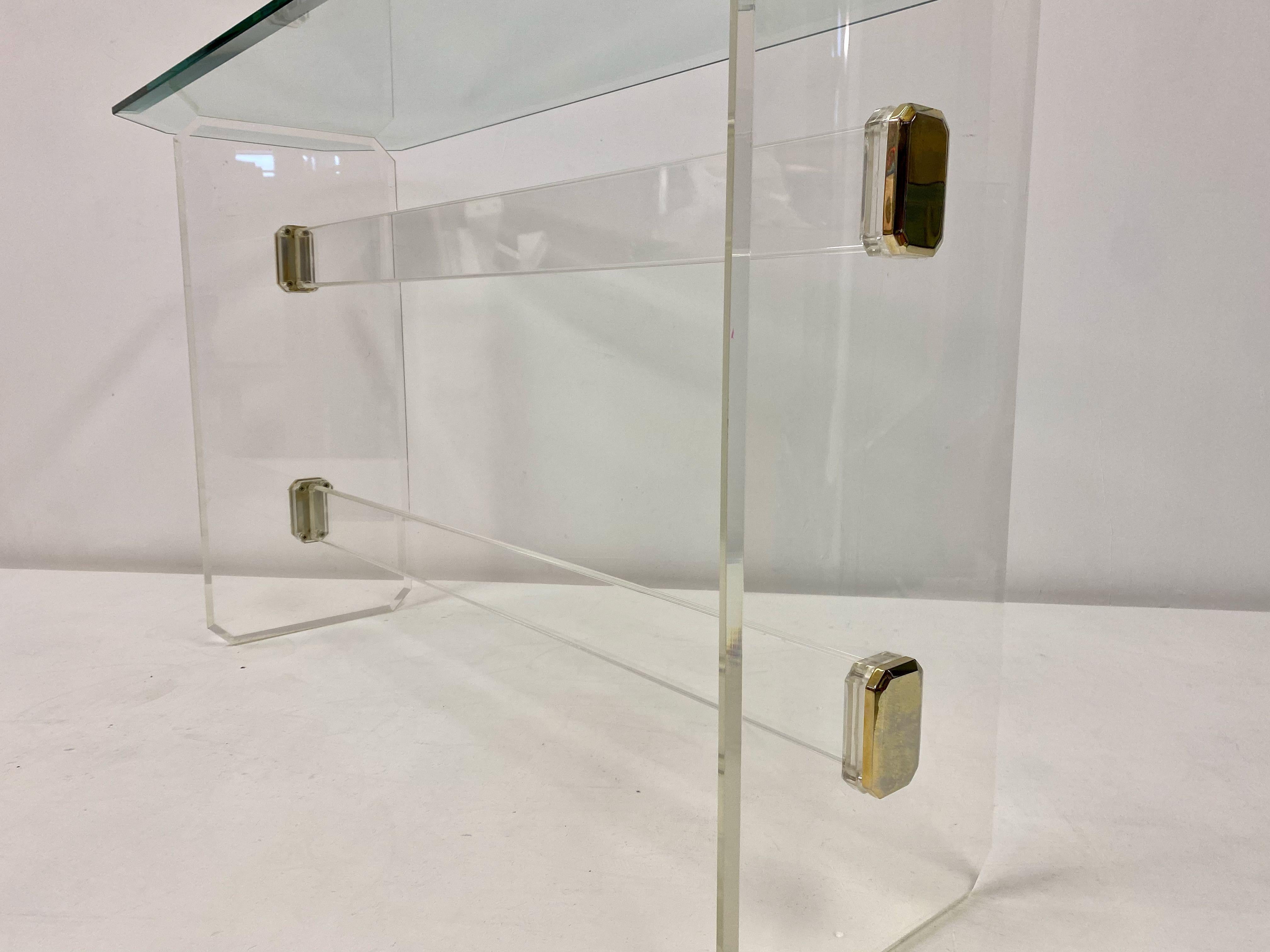 1980s Lucite and Brass Console Table 6