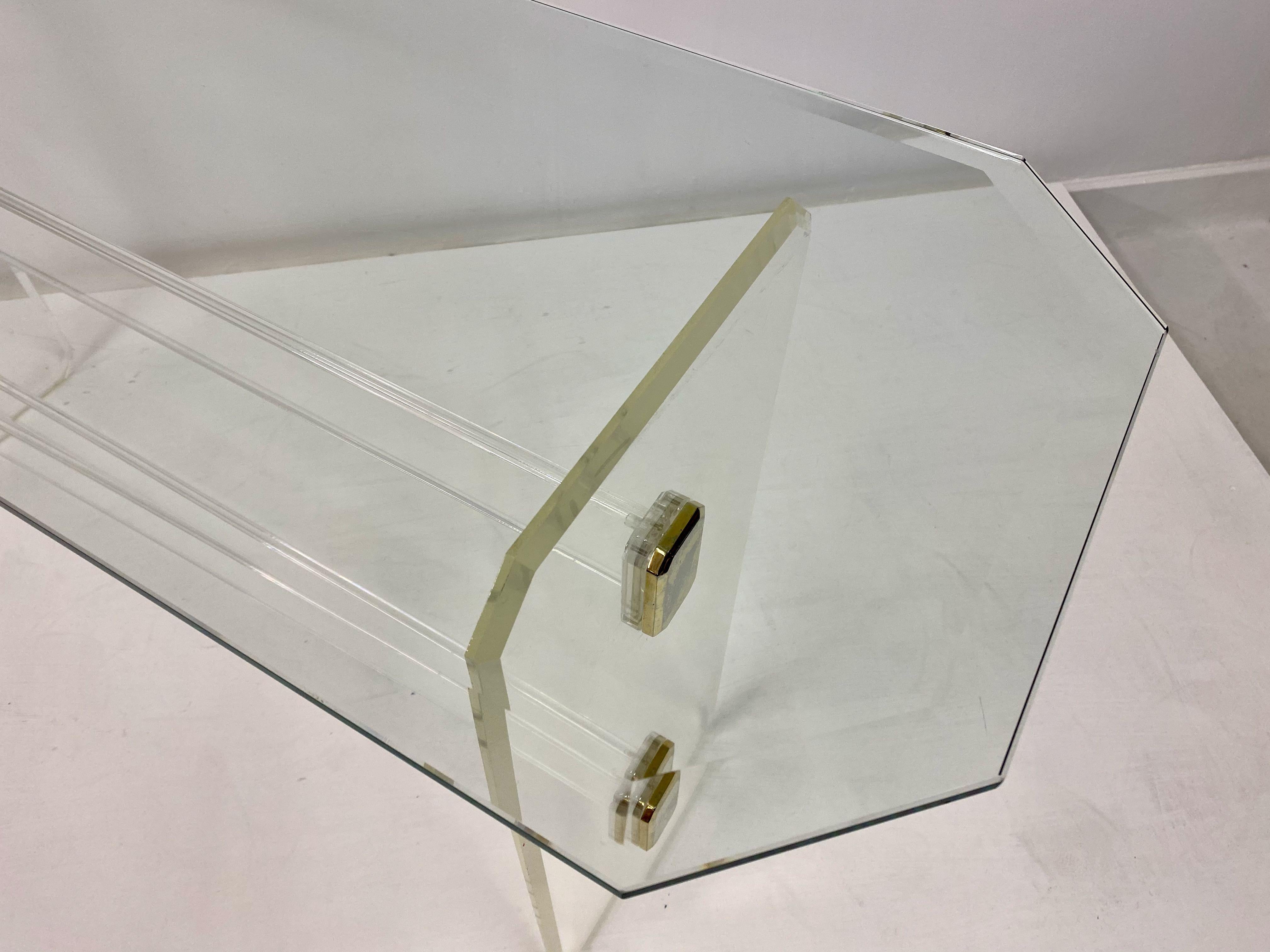 1980s Lucite and Brass Console Table 7