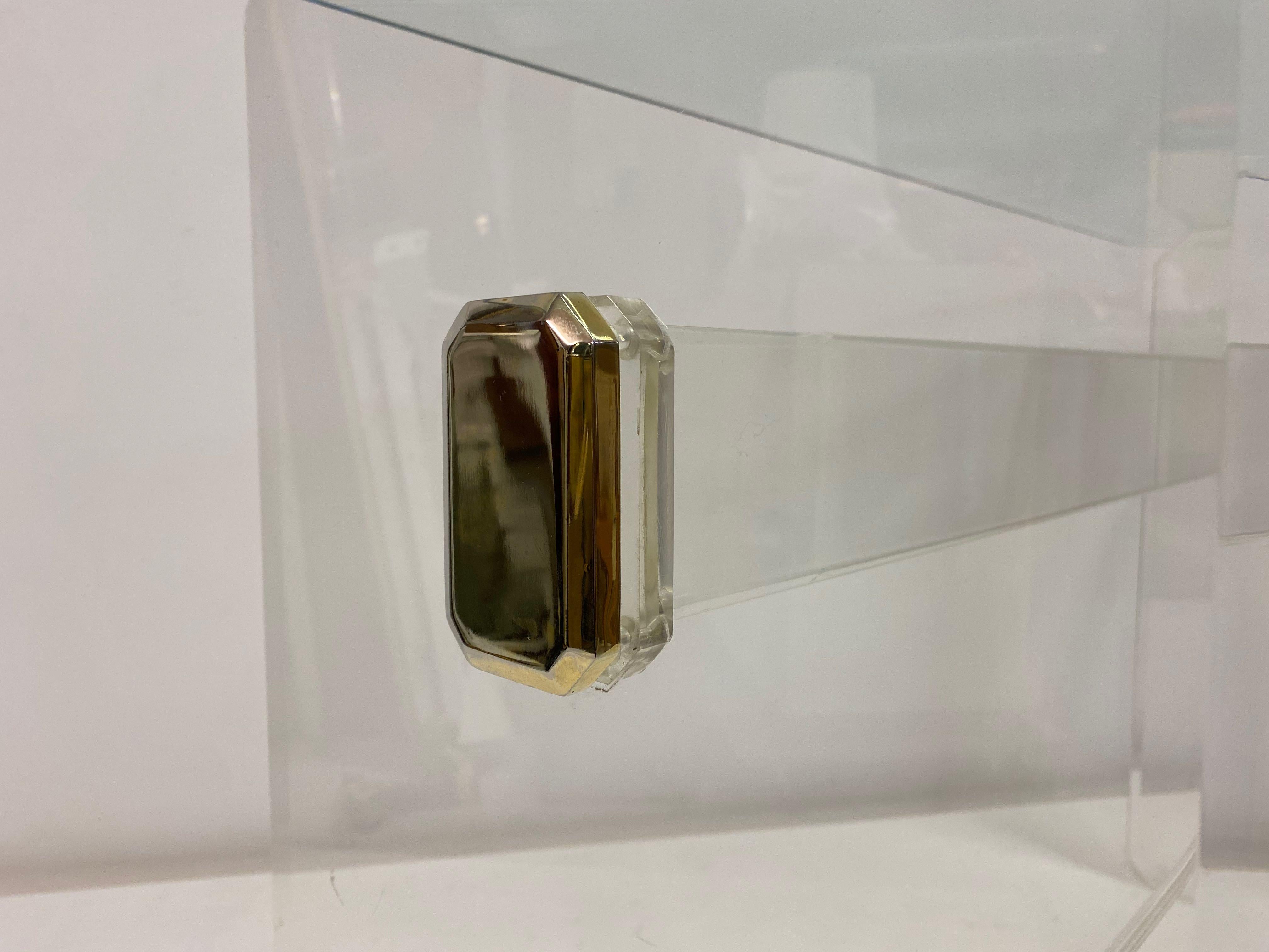 1980s Lucite and Brass Console Table 1