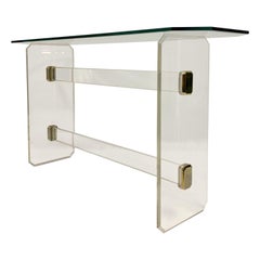 1980s Lucite and Brass Console Table