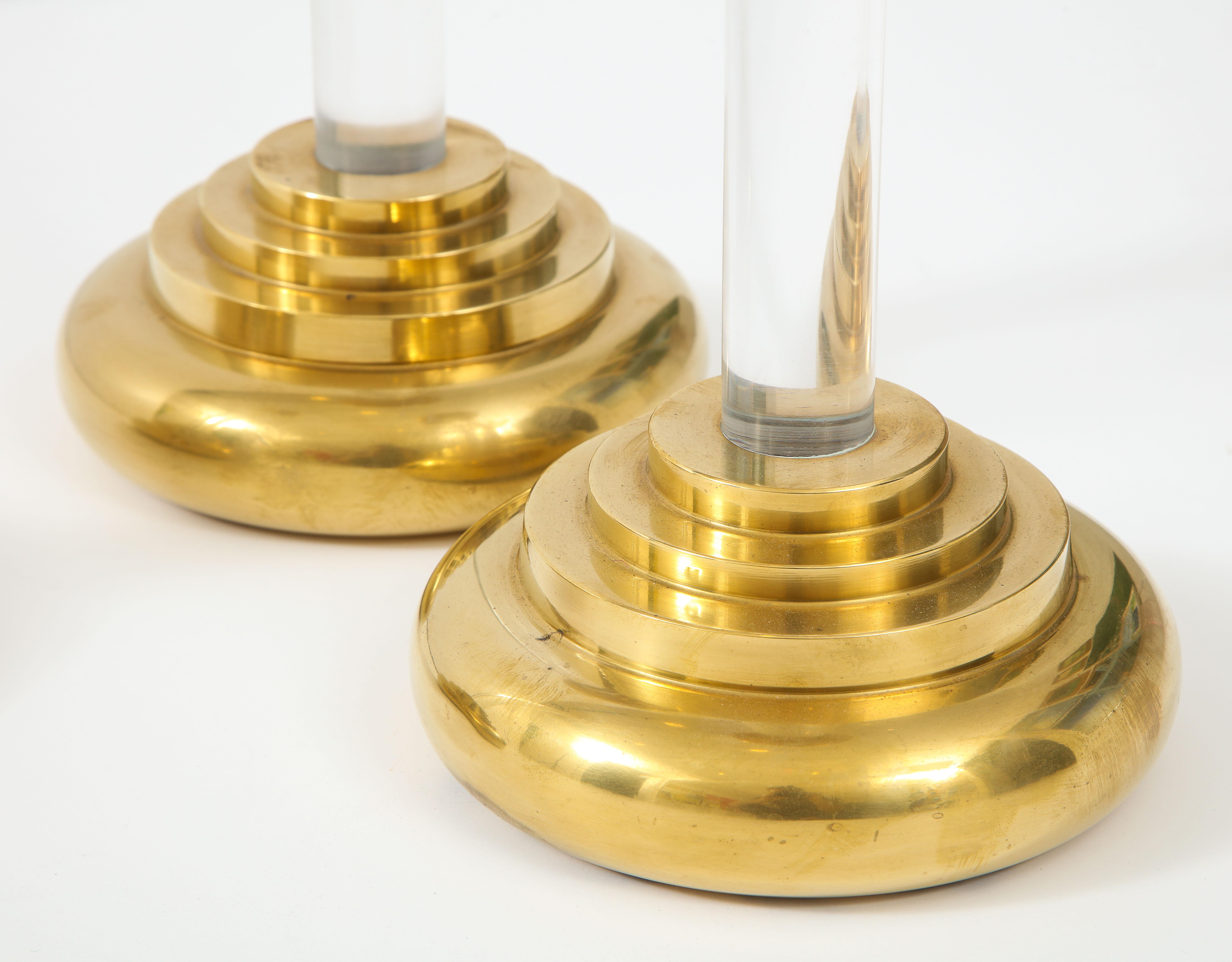 20th Century 1980s Lucite and Brass Large Candleholders