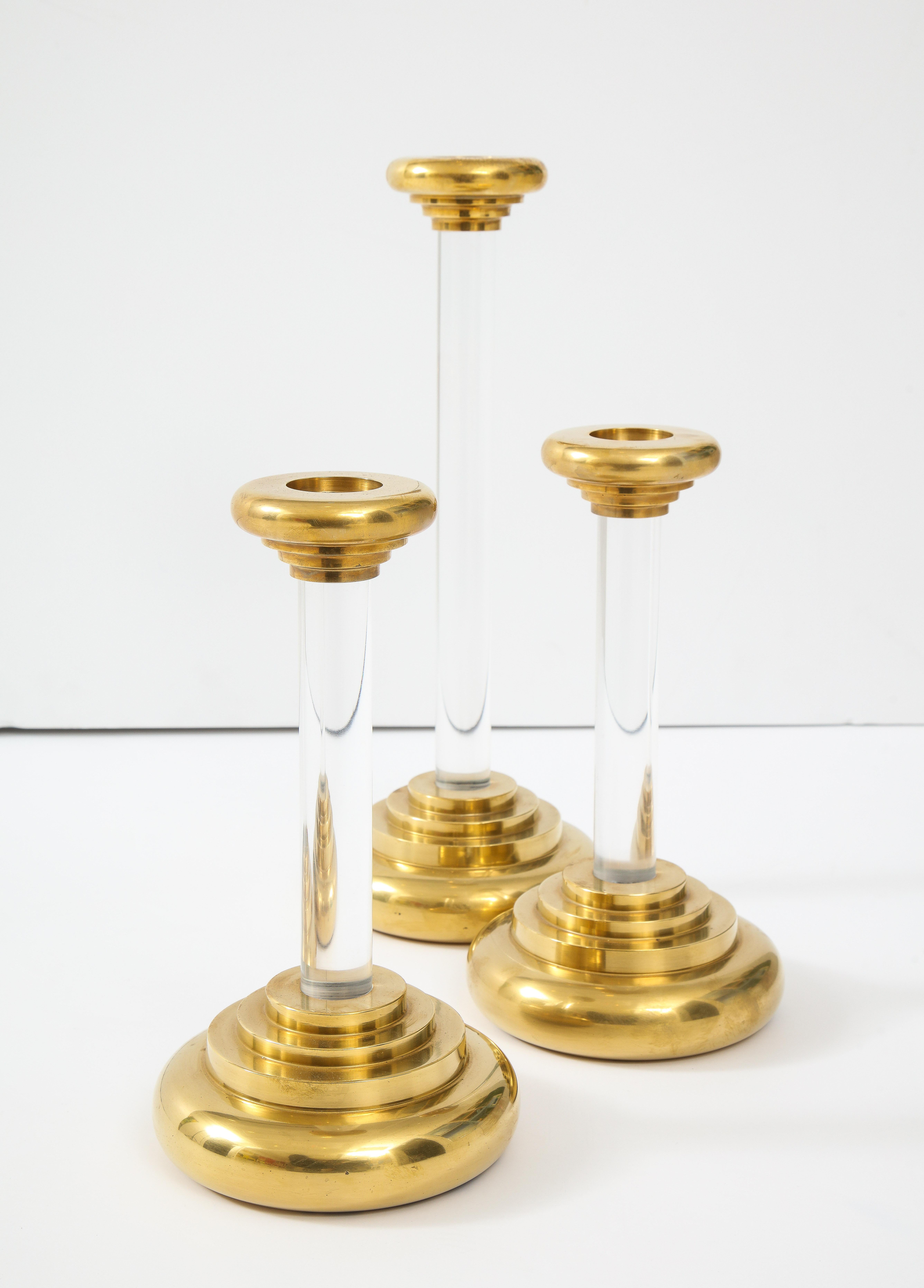 1980s Lucite and Brass Large Candleholders 3