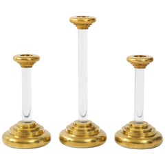 1980s Lucite and Brass Large Candleholders