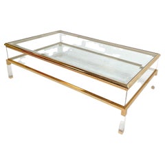 1980's Lucite and Brass Sliding Coffee Table