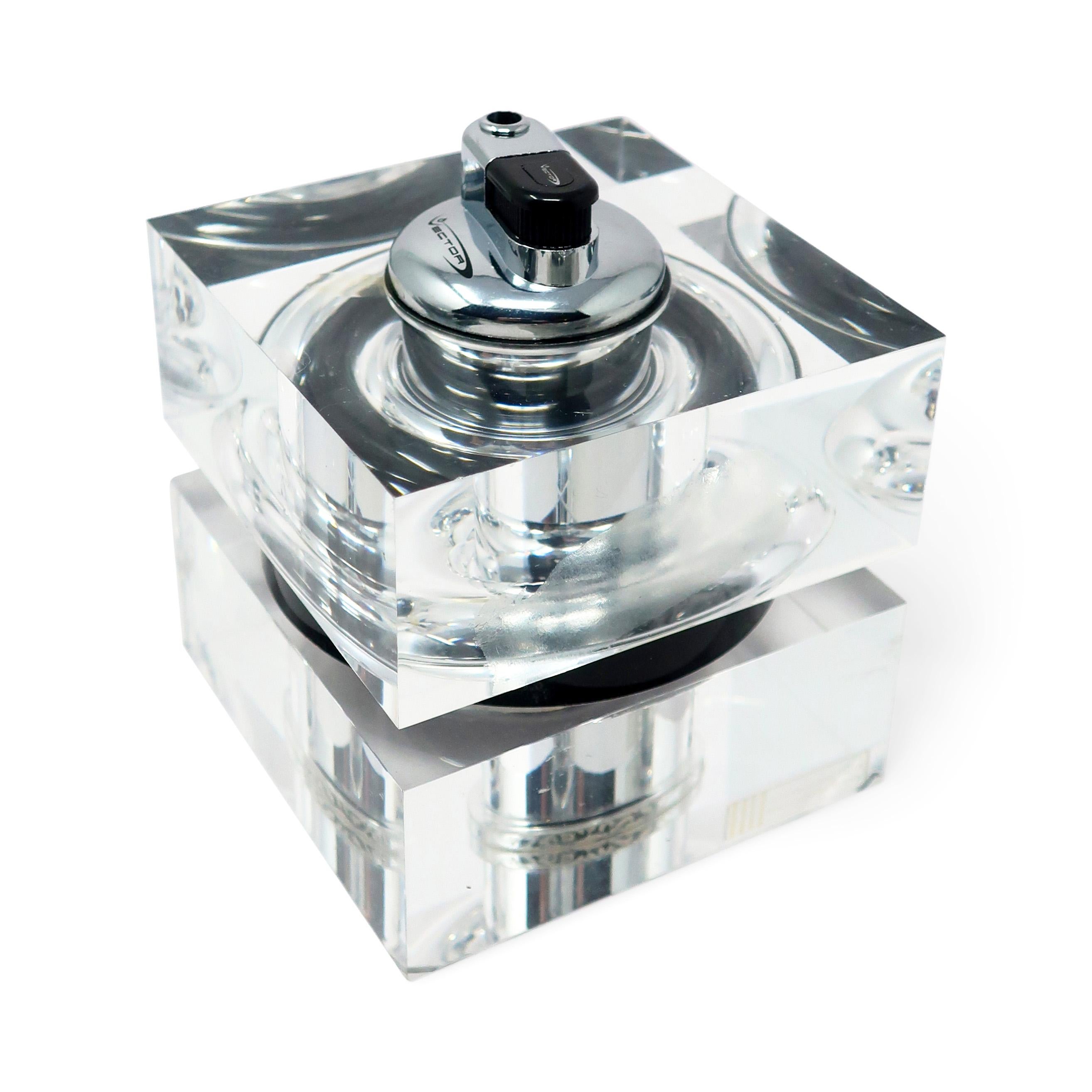 Italiano 1980s Lucite and Chrome Table Lighter by Felice Antonio Botta in vendita