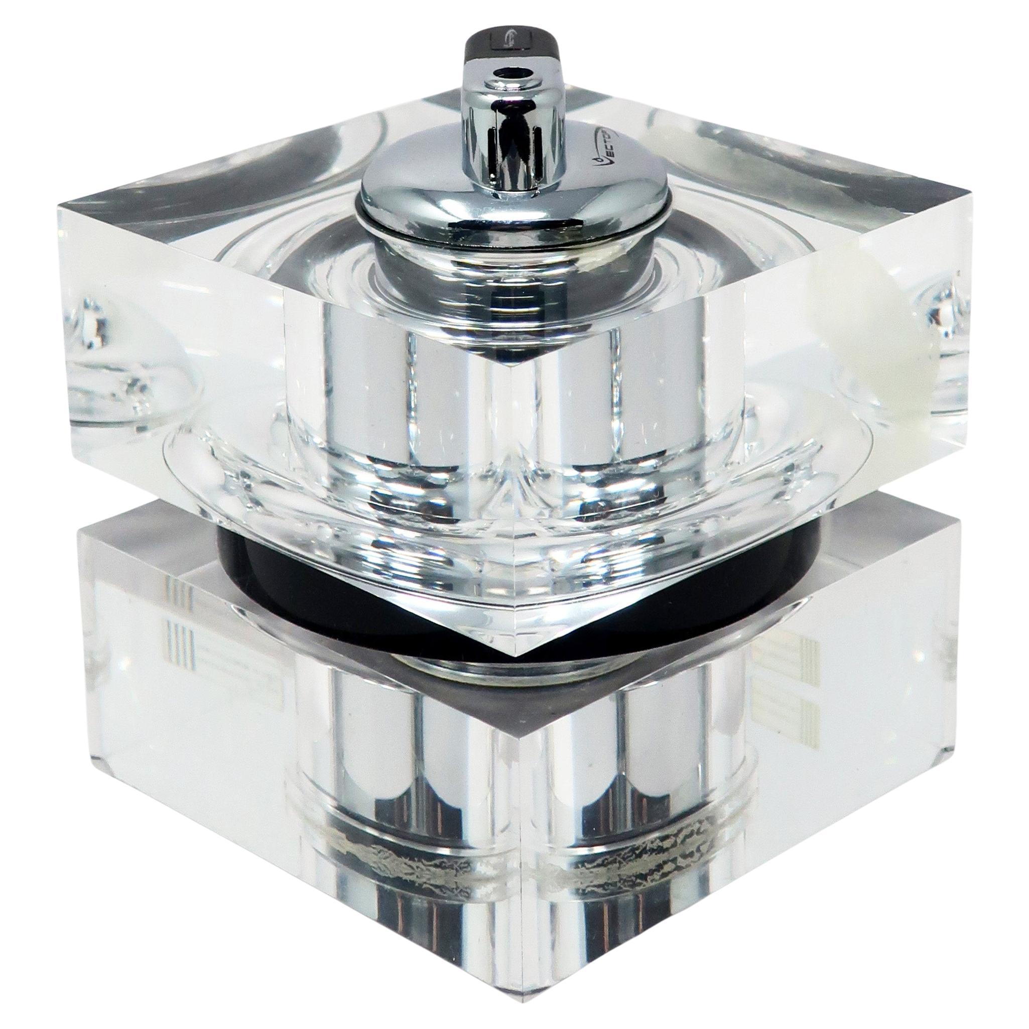 1980s Lucite and Chrome Table Lighter by Felice Antonio Botta in vendita