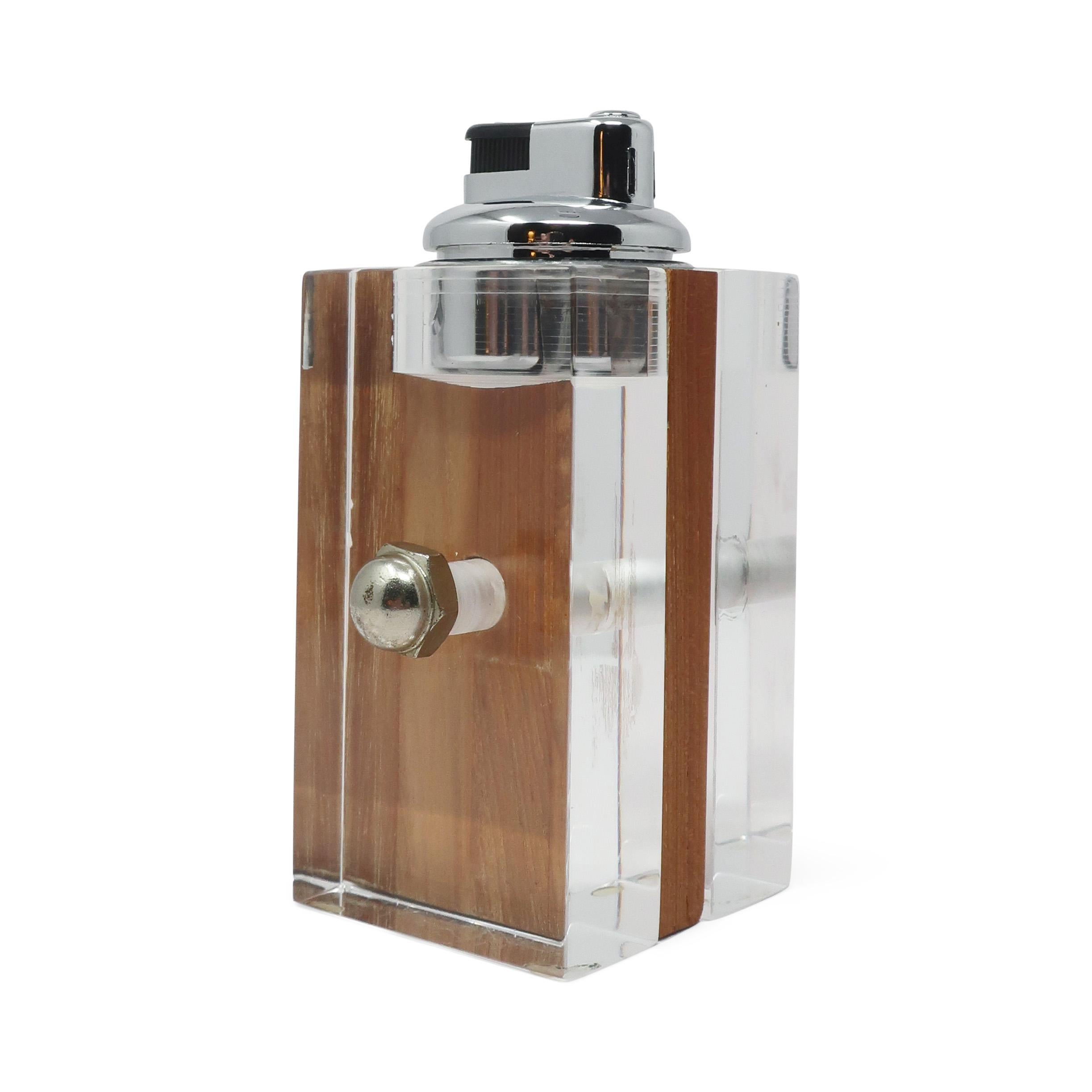 Post-Modern 1980s Lucite and Wood Astrolite Table Lighter by Ritts Co. of Los Angeles
