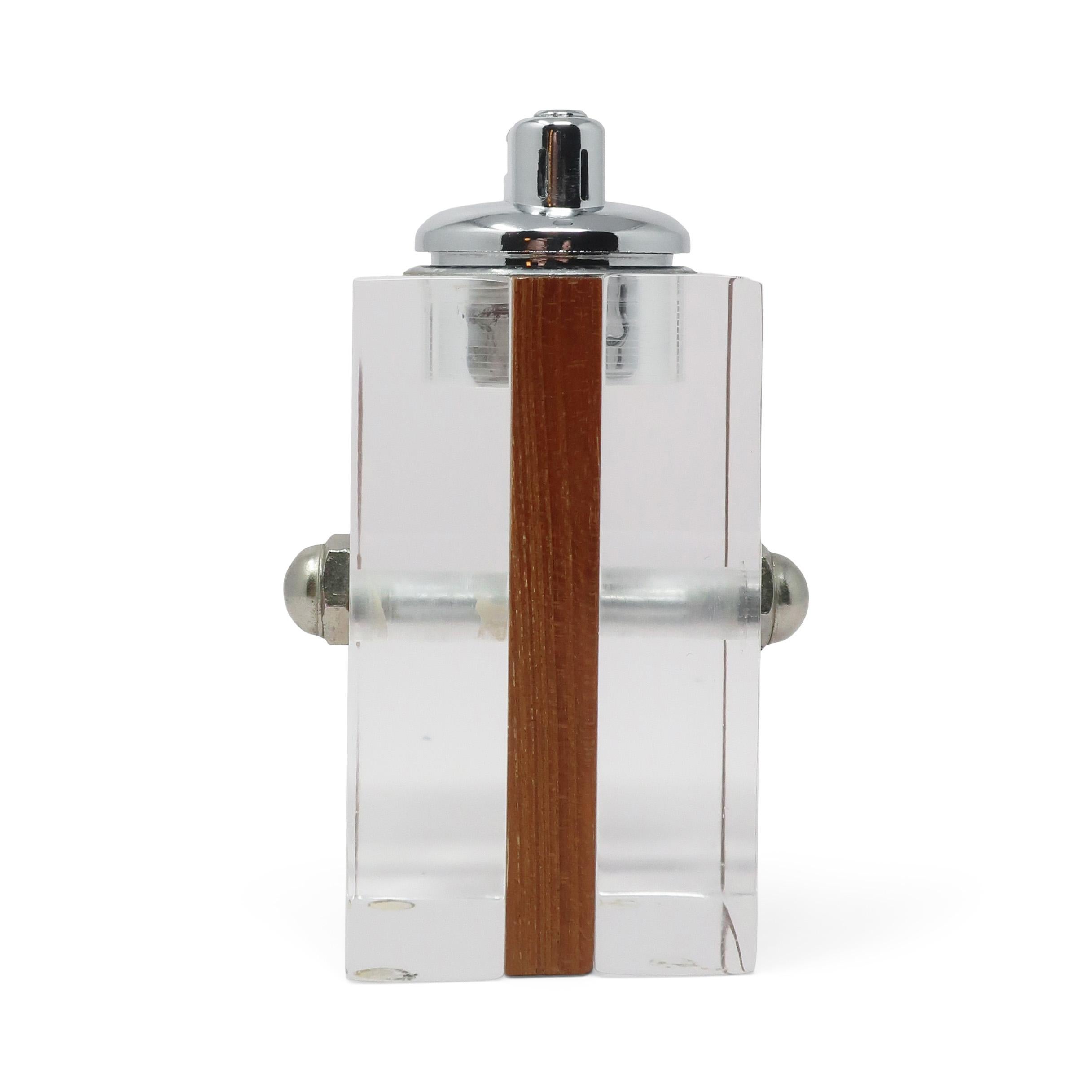 1980s Lucite and Wood Astrolite Table Lighter by Ritts Co. of Los Angeles In Good Condition In Brooklyn, NY