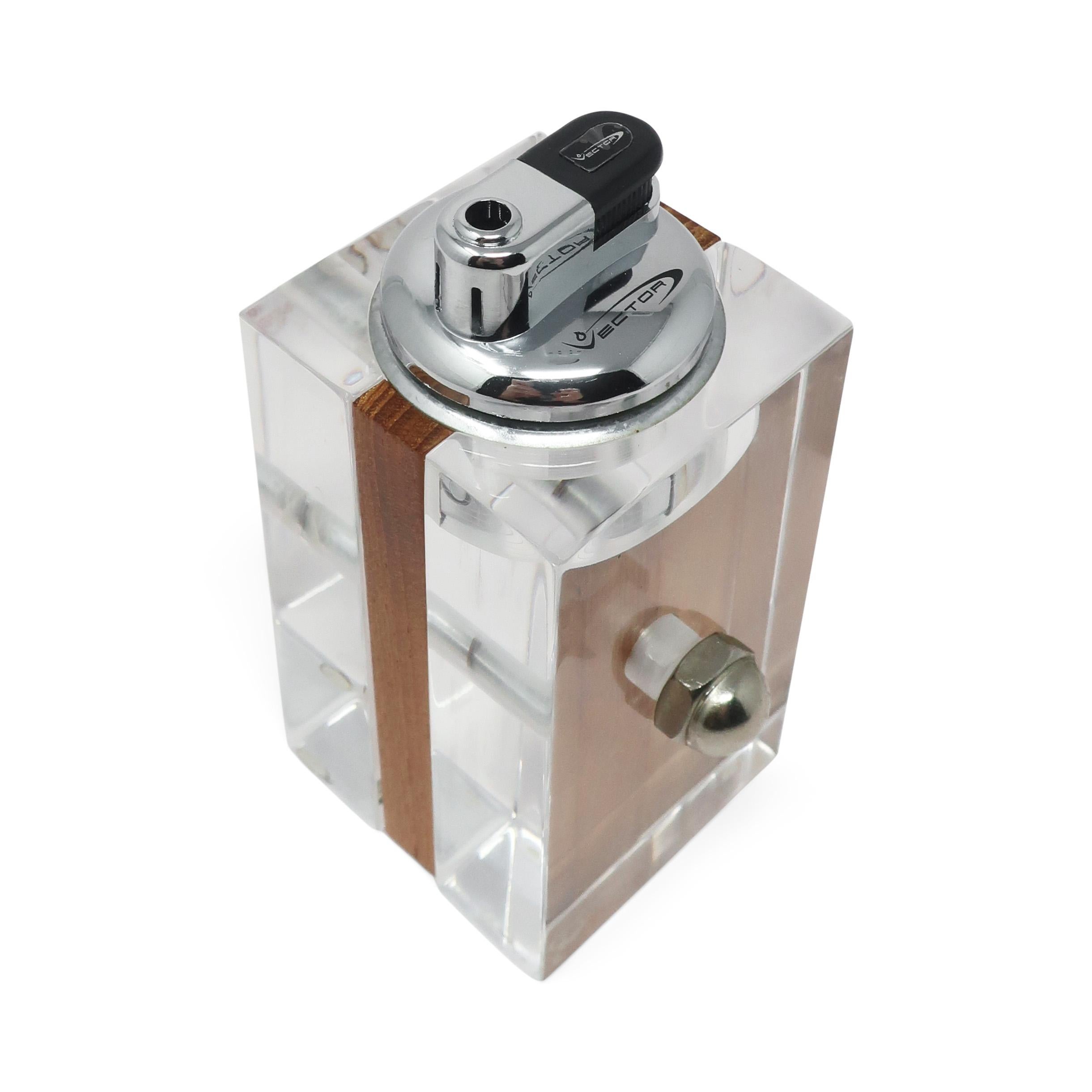 1980s Lucite and Wood Astrolite Table Lighter by Ritts Co. of Los Angeles 1