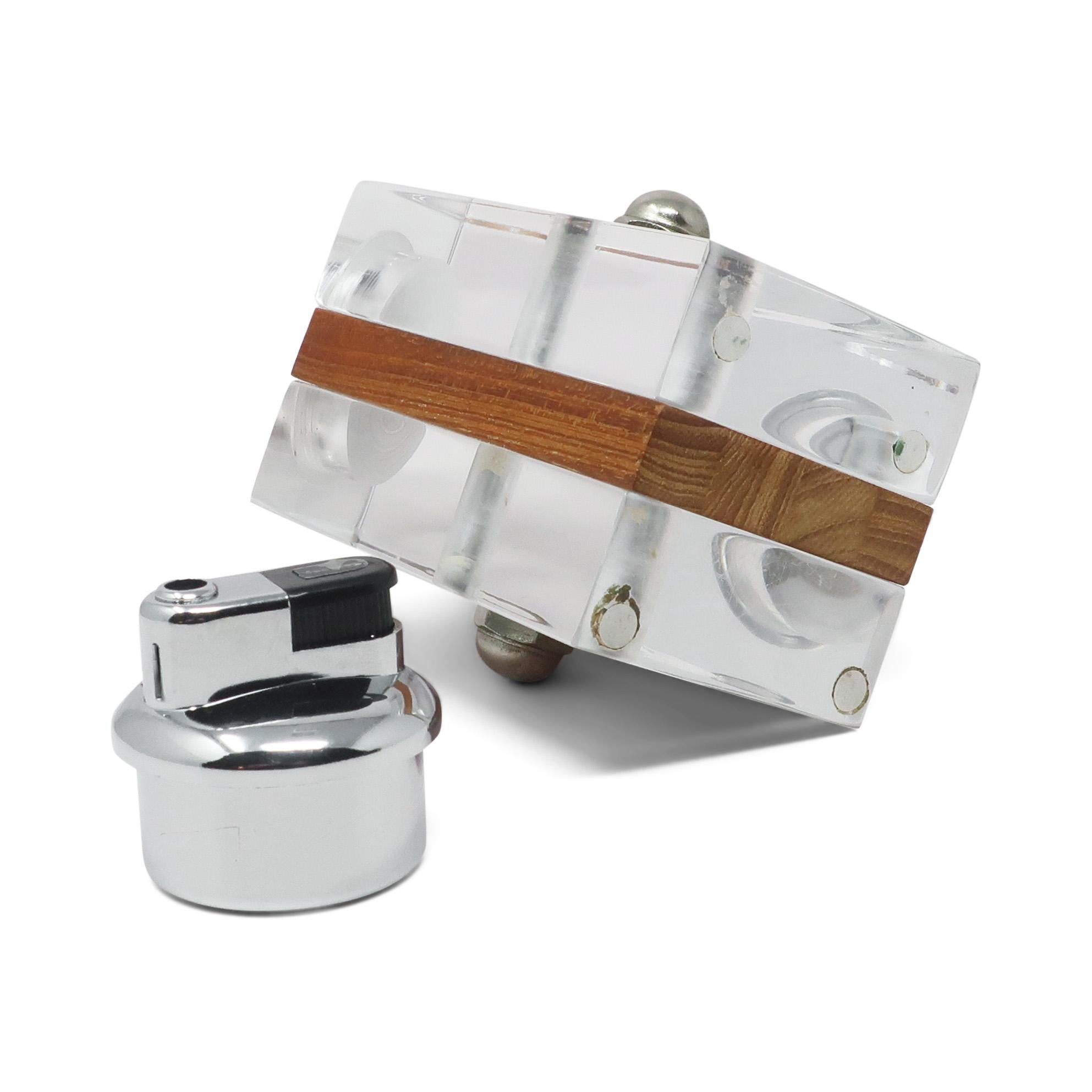 1980s Lucite and Wood Astrolite Table Lighter by Ritts Co. of Los Angeles 3