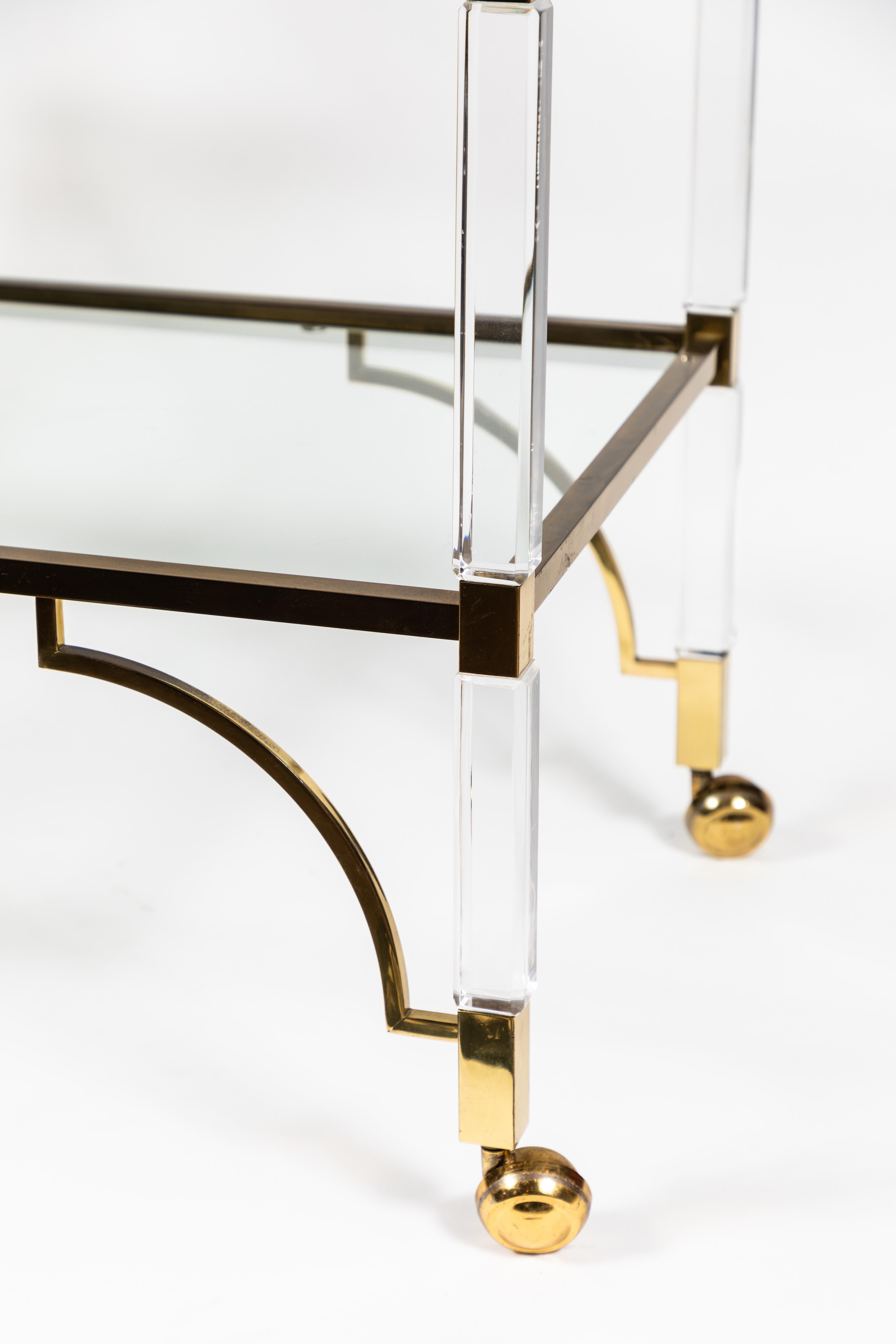 Late 20th Century 1980s Lucite and Brass Cart