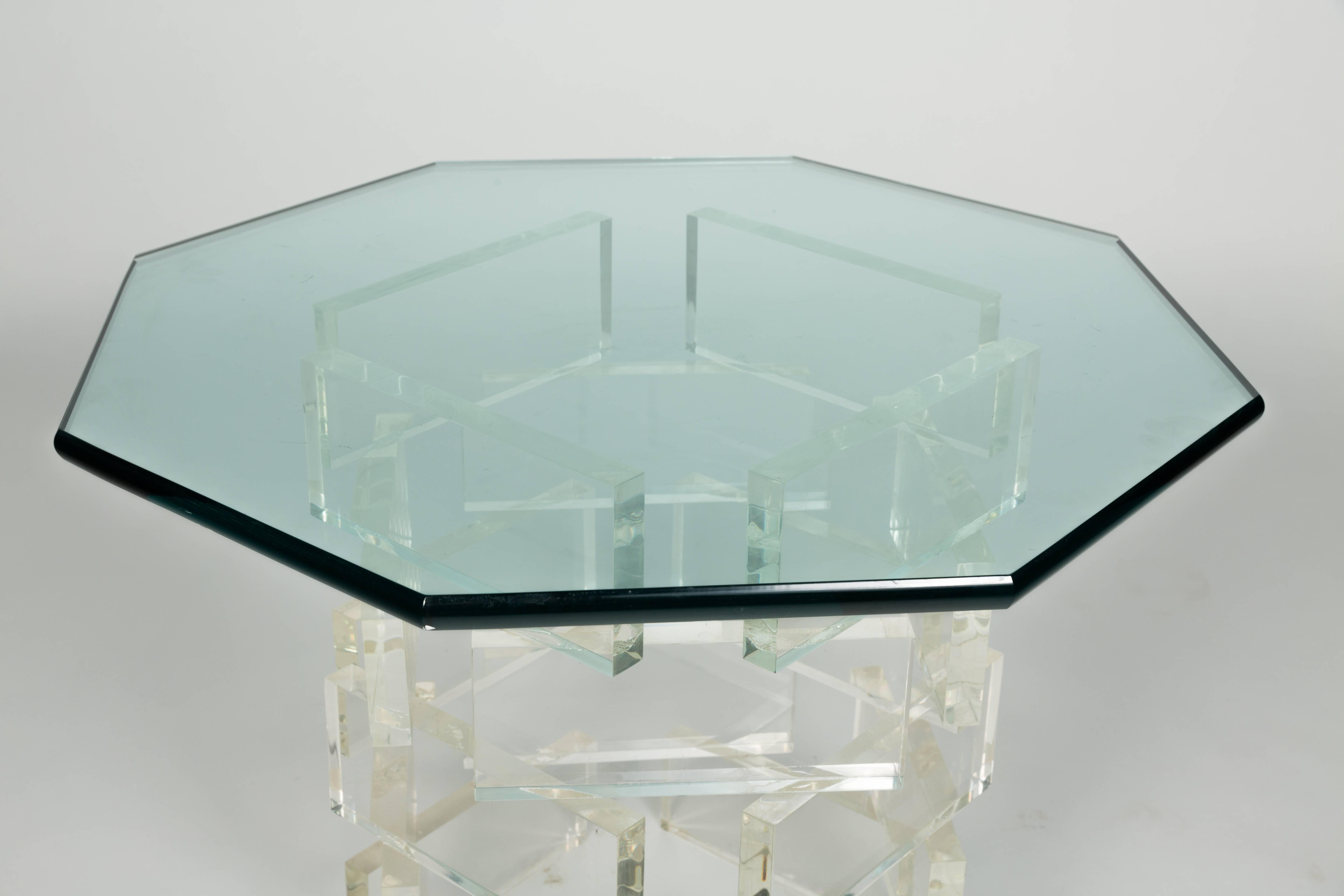 1980s Lucite brick side table with glass top.
 