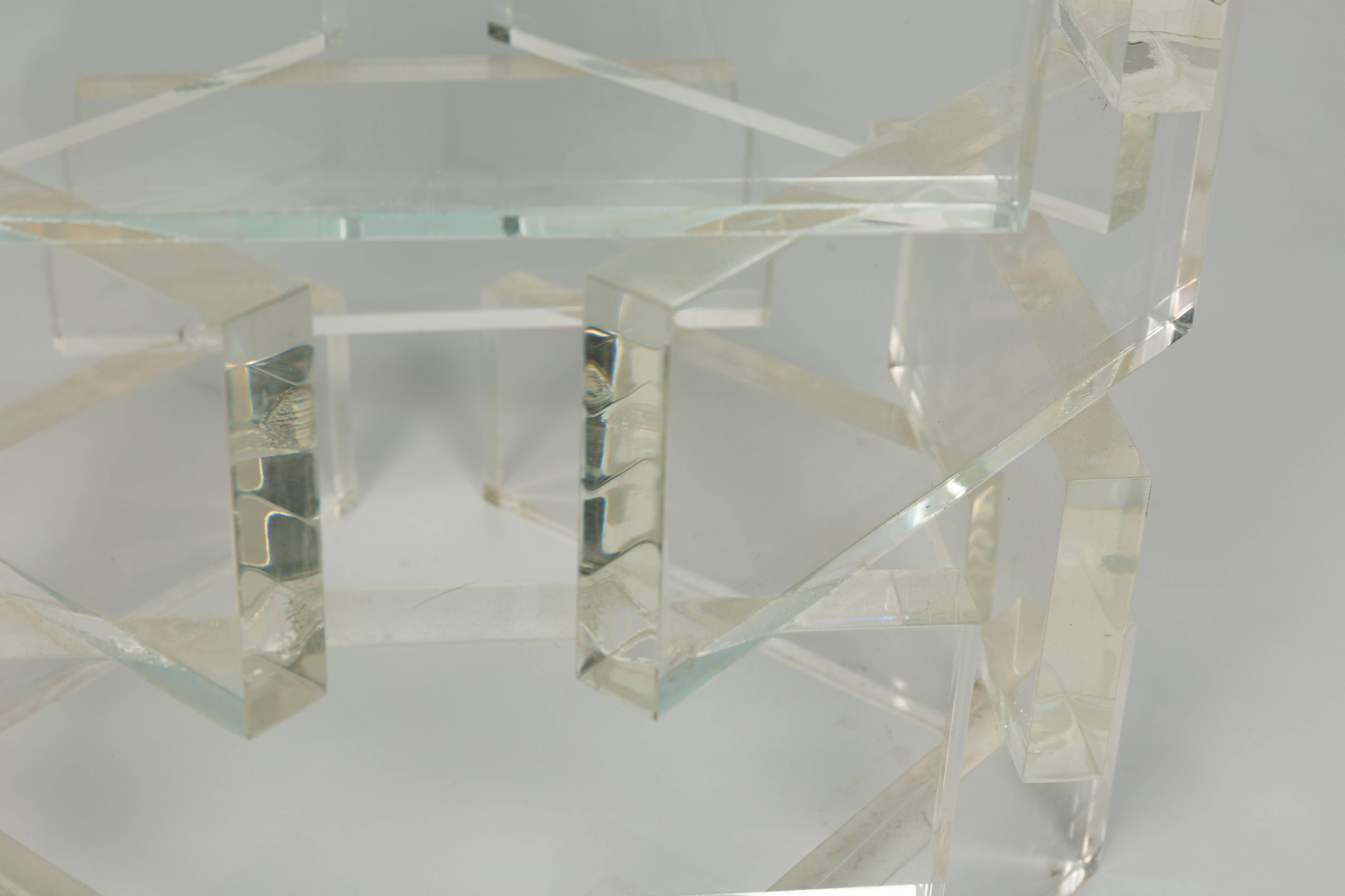 Late 20th Century 1980s Lucite Brick Side Table For Sale