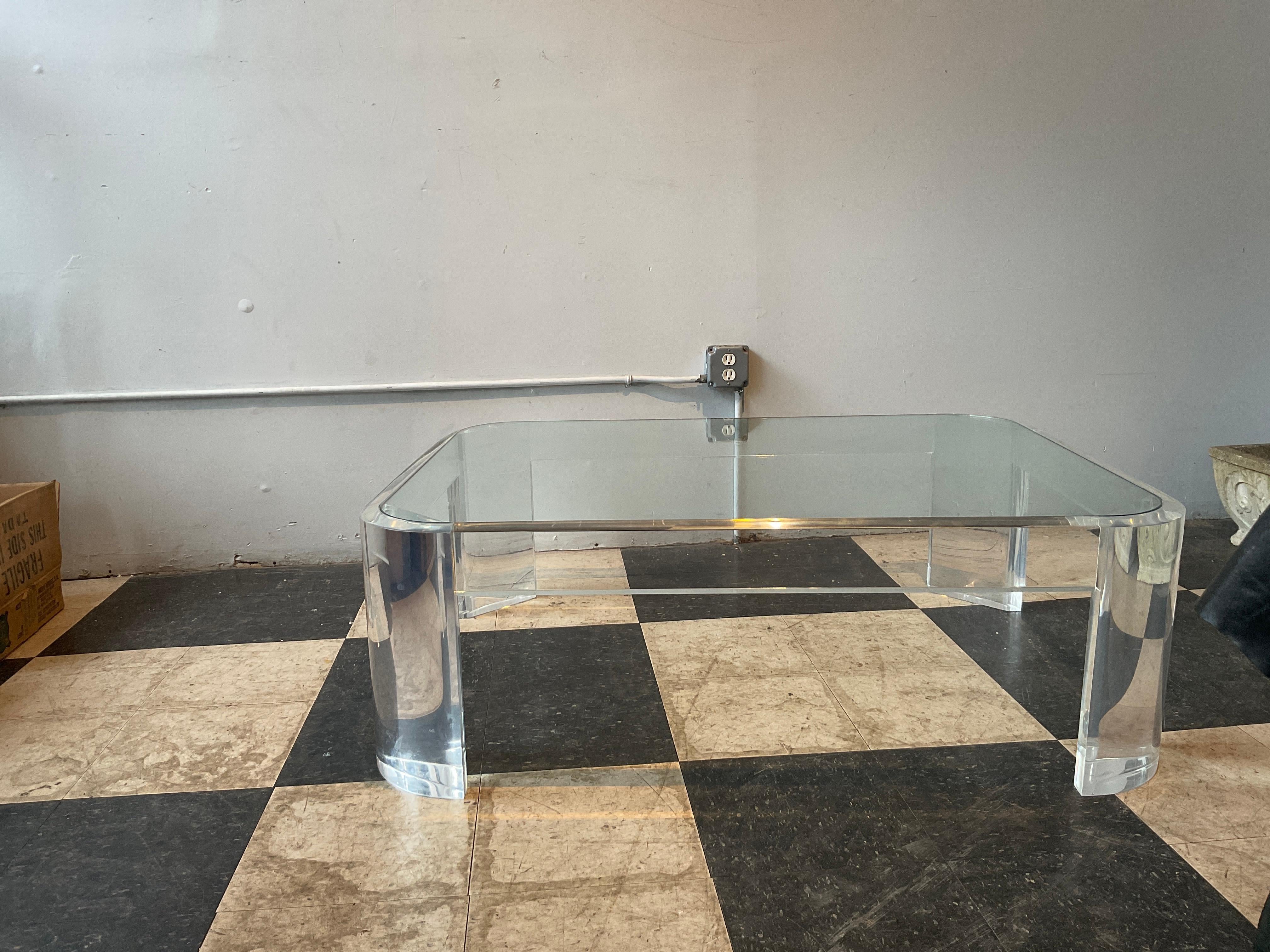 1980s Lucite Coffee Table with Glass Top at 1stDibs