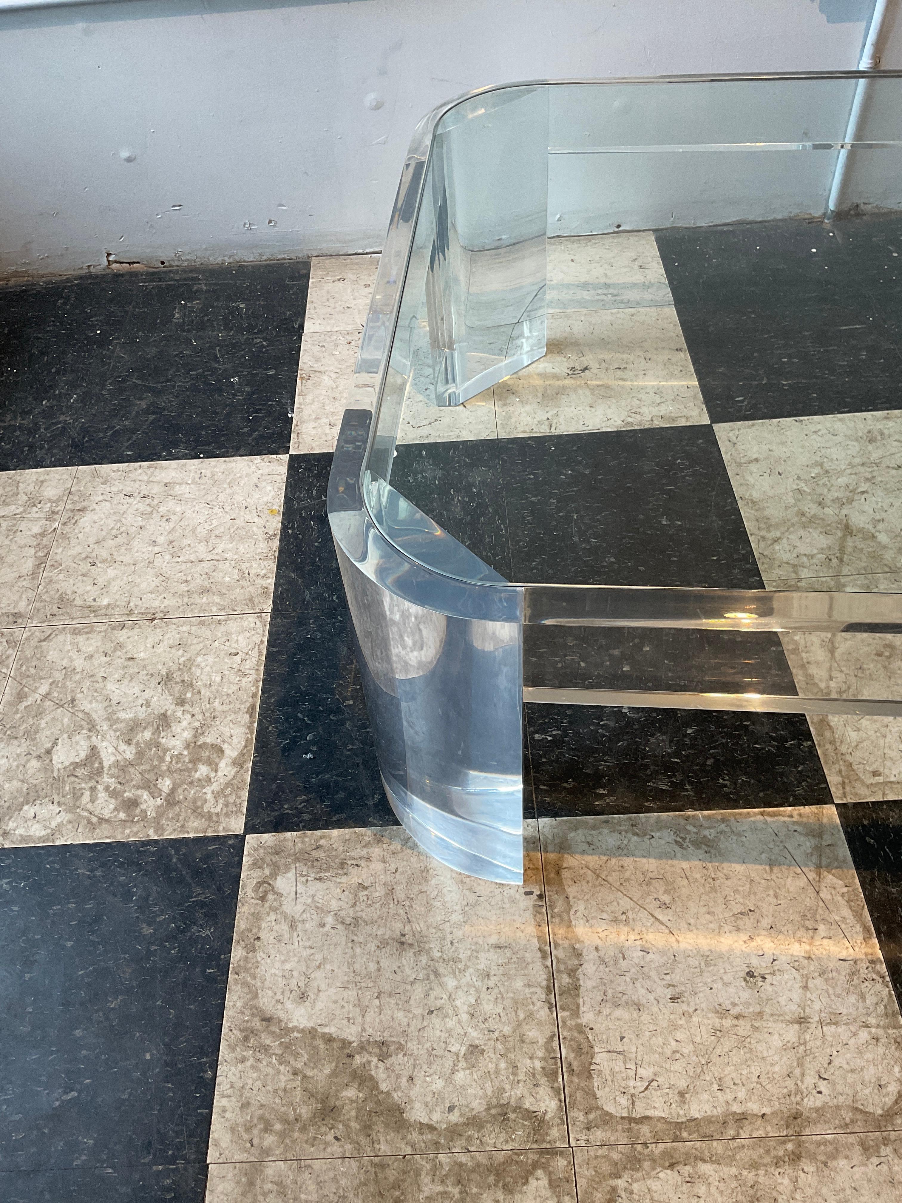 1980s Lucite Coffee Table with Glass Top at 1stDibs