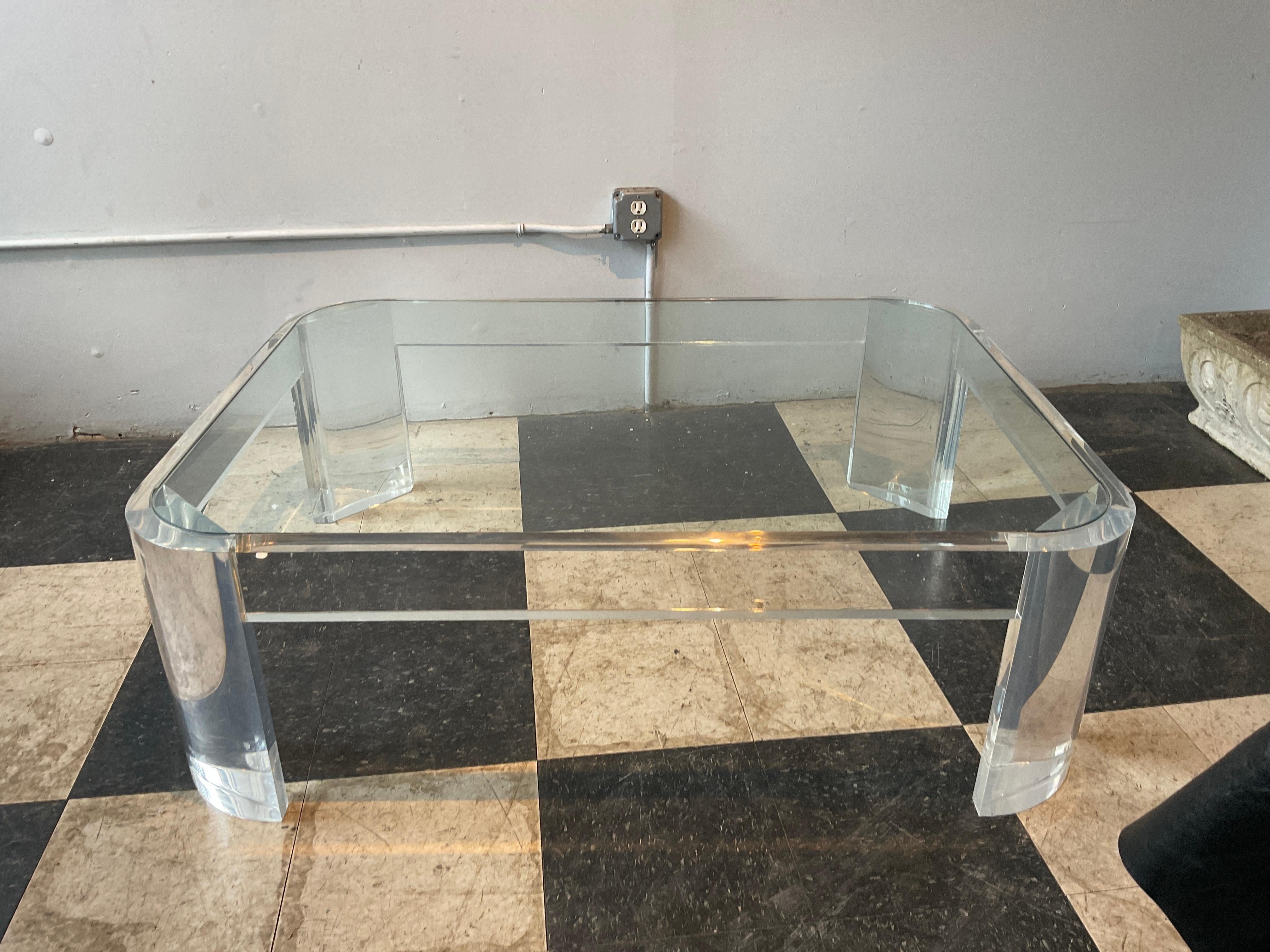 1980s Lucite Coffee Table with Glass Top at 1stDibs