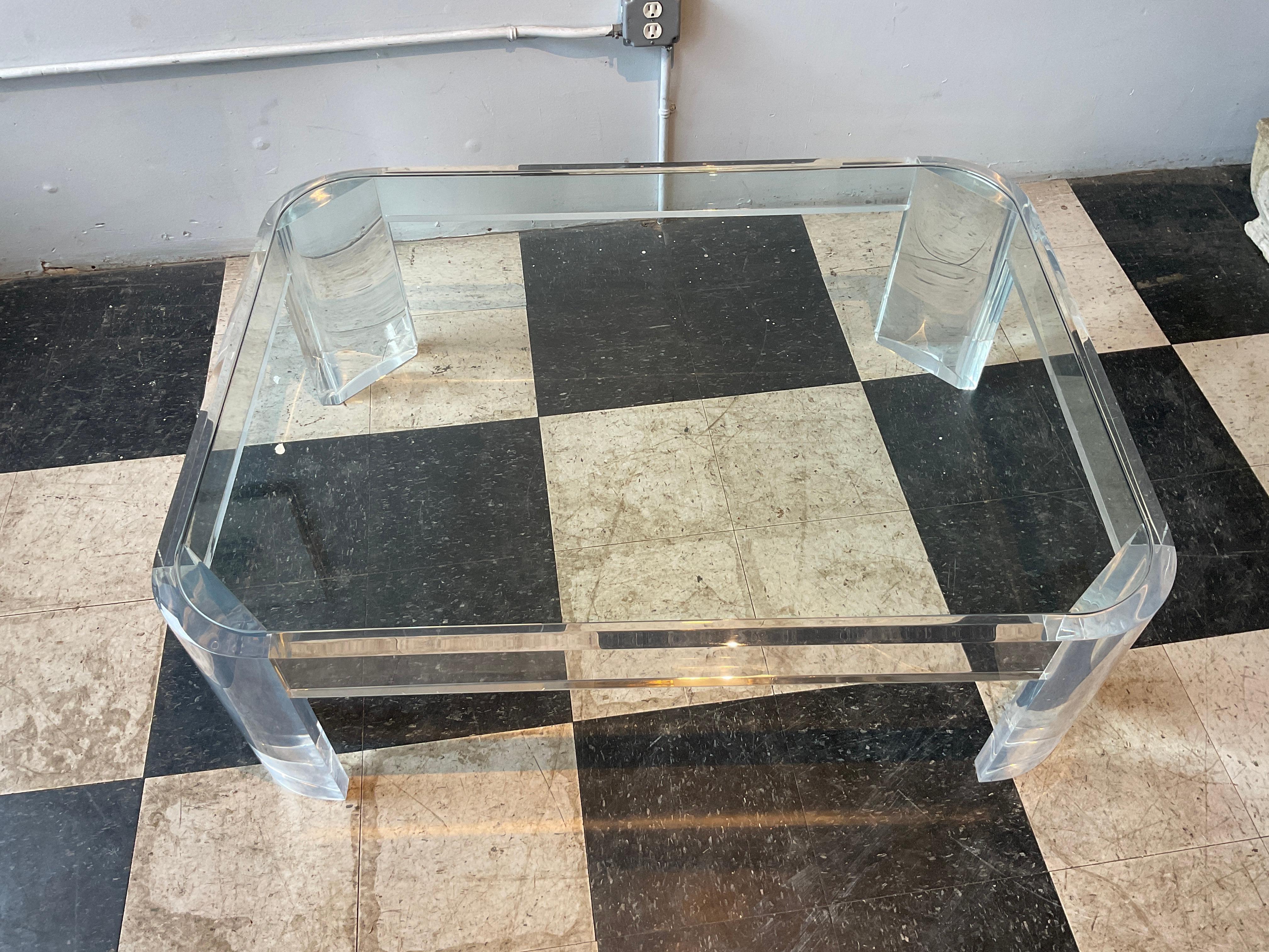 1980s Lucite Coffee Table with Glass Top at 1stDibs