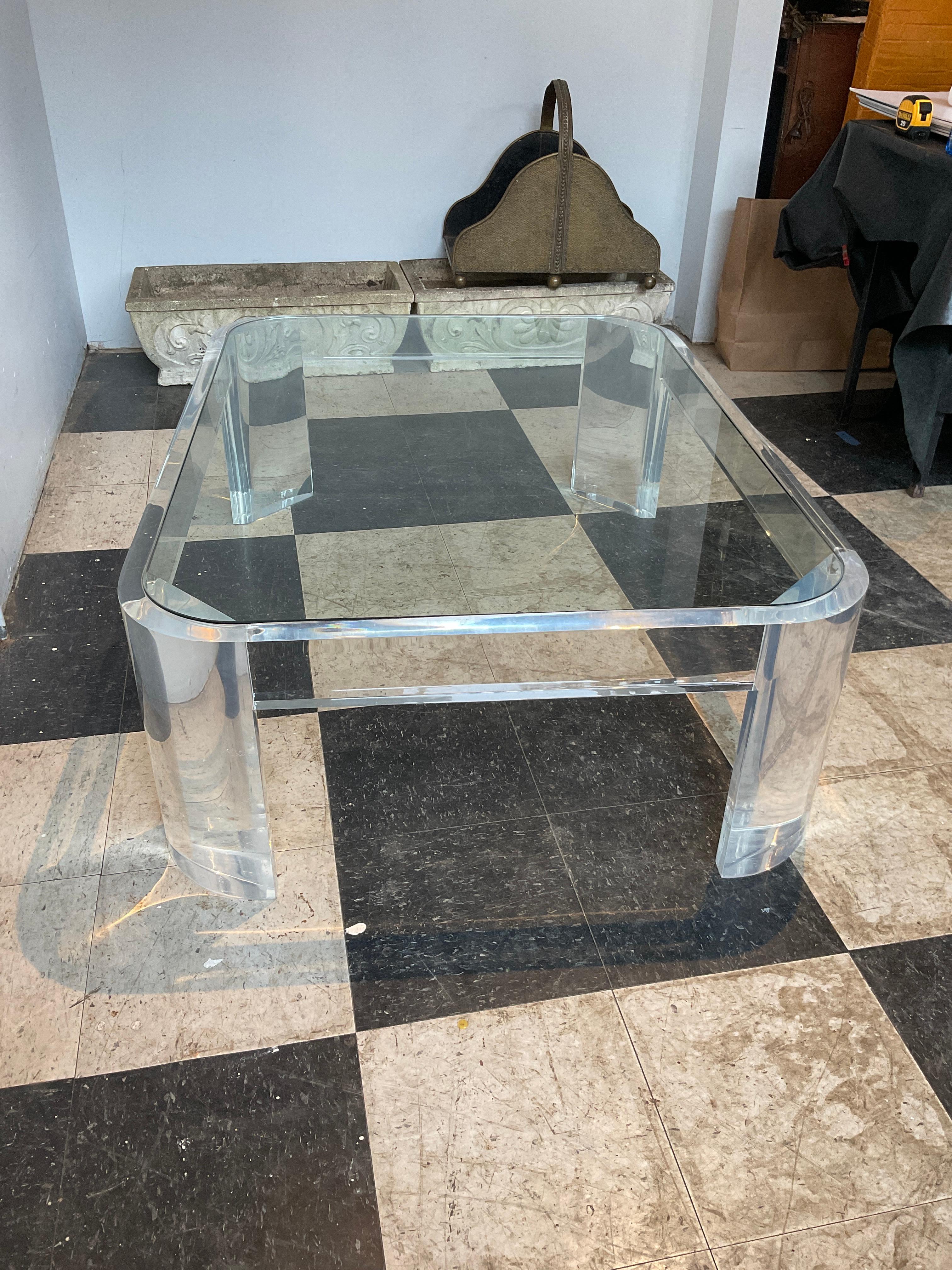 1980s Lucite Coffee Table with Glass Top at 1stDibs