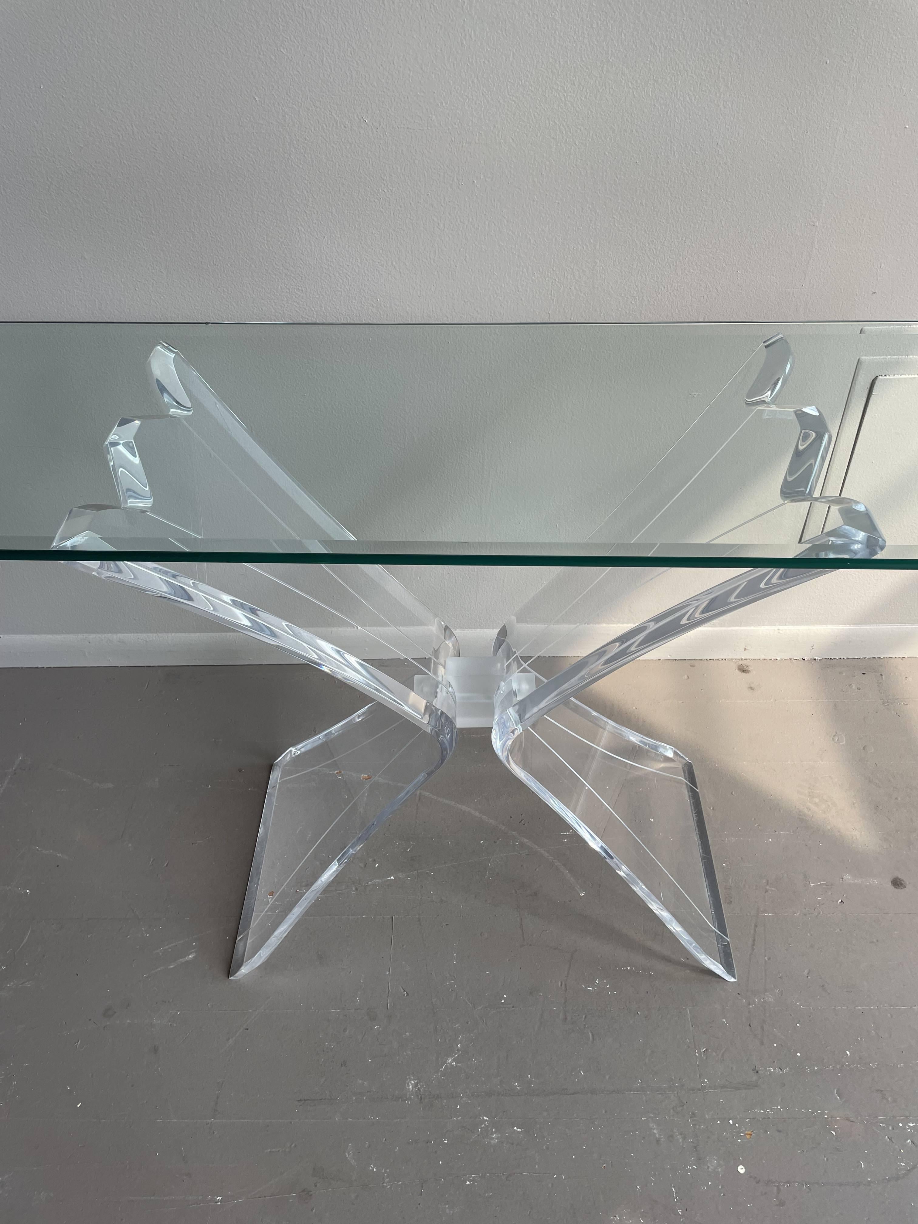 American 1980s Lucite Console Table with Glass Top Post Modern