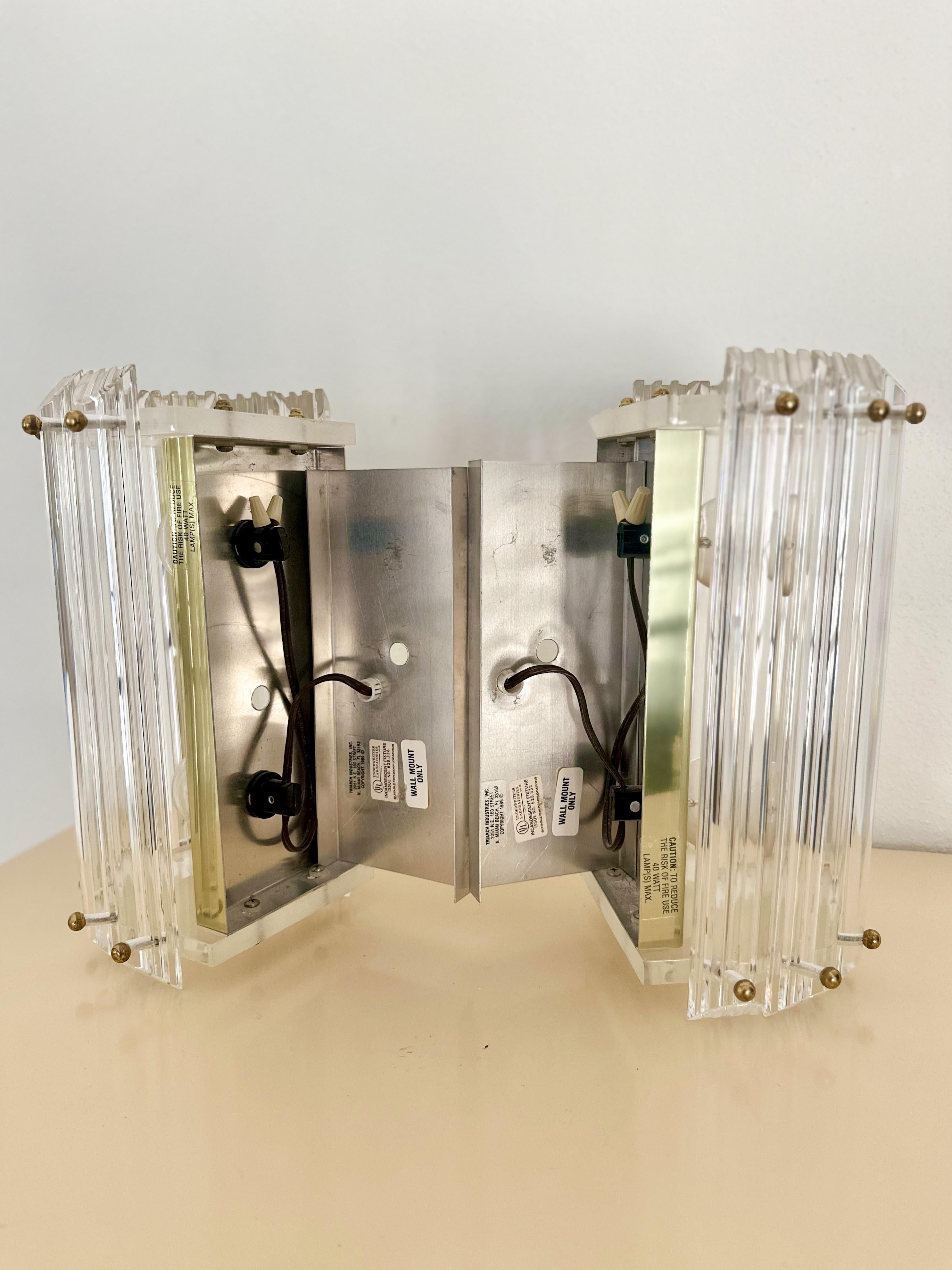 1980s Lucite Prism Wall Mounted Sconces with Brass Details - a pair 1