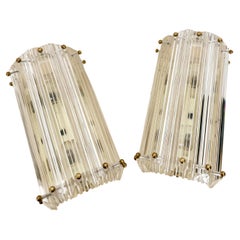 1980s Lucite Prism Wall Mounted Sconces with Brass Details - a pair
